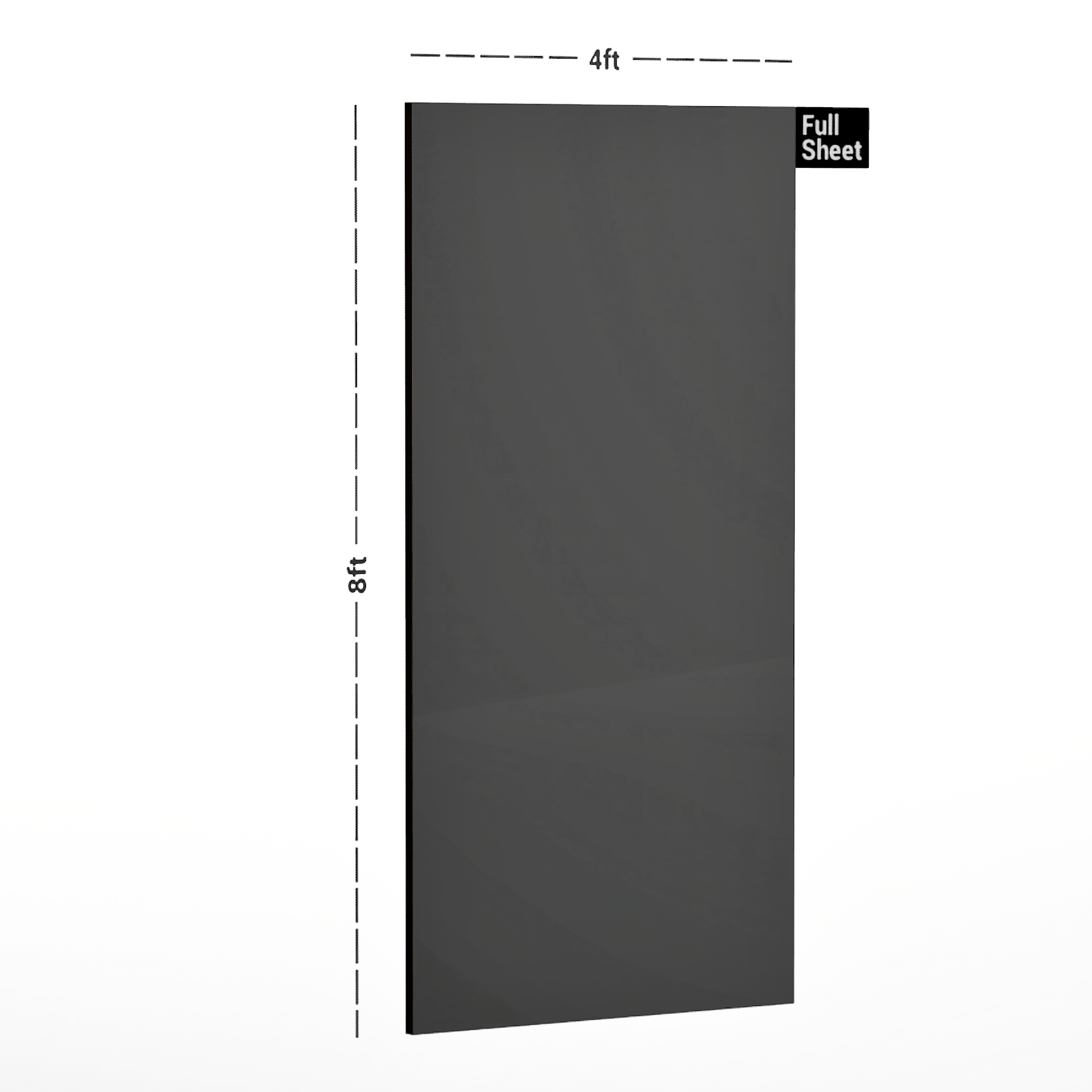 Dimension image of GA 4018 8 ft x 4 ft Solid Colour Finish 6H Antiscratch Acrylic Laminate - 1.5 mm ( Matching Edgeband Code EB 4018) in an isometric setup | Material Depot