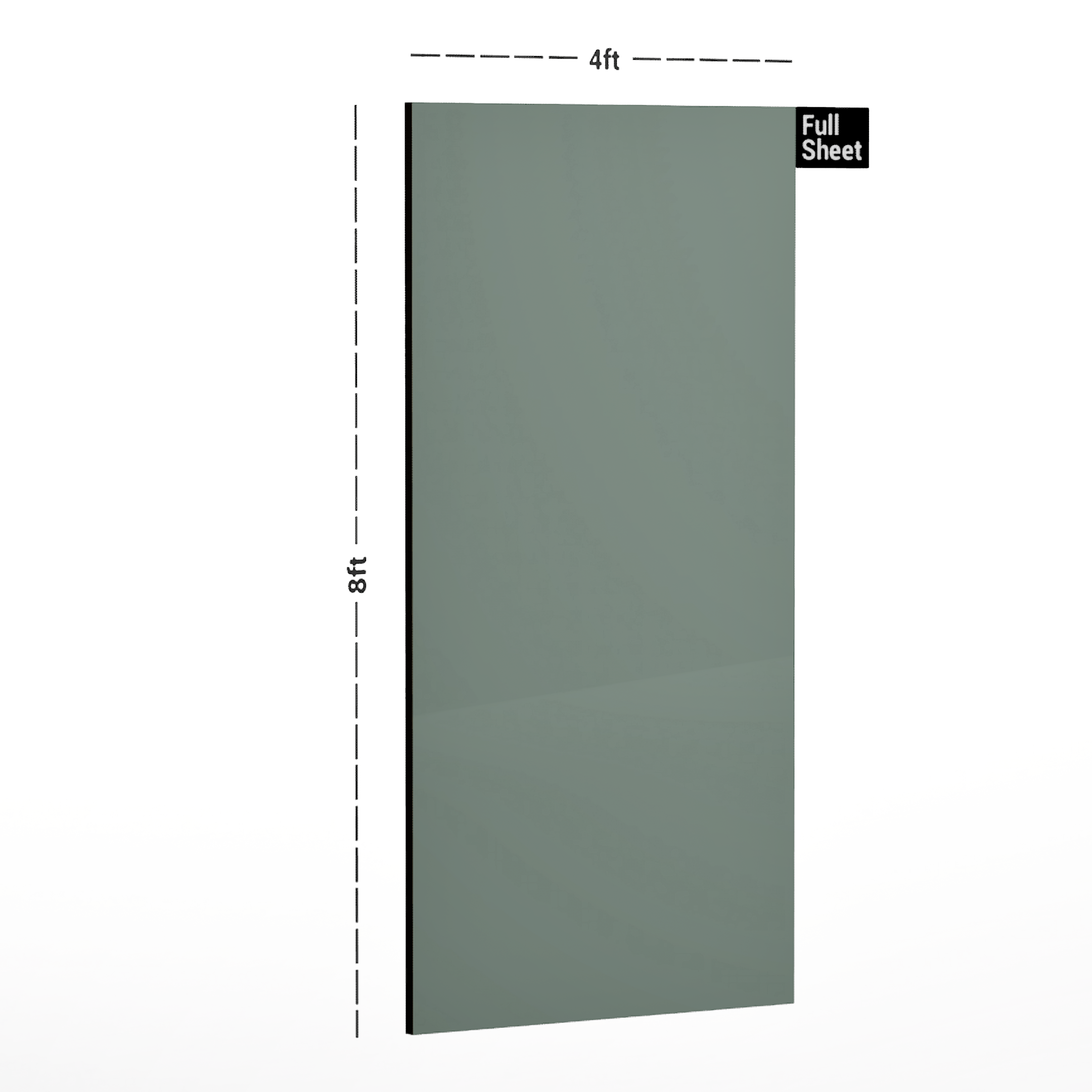 Dimension image of GA 4010 8 ft x 4 ft Solid Colour Finish 6H Antiscratch Acrylic Laminate - 1.5 mm ( Matching Edgeband Code EB 4010) in an isometric setup | Material Depot