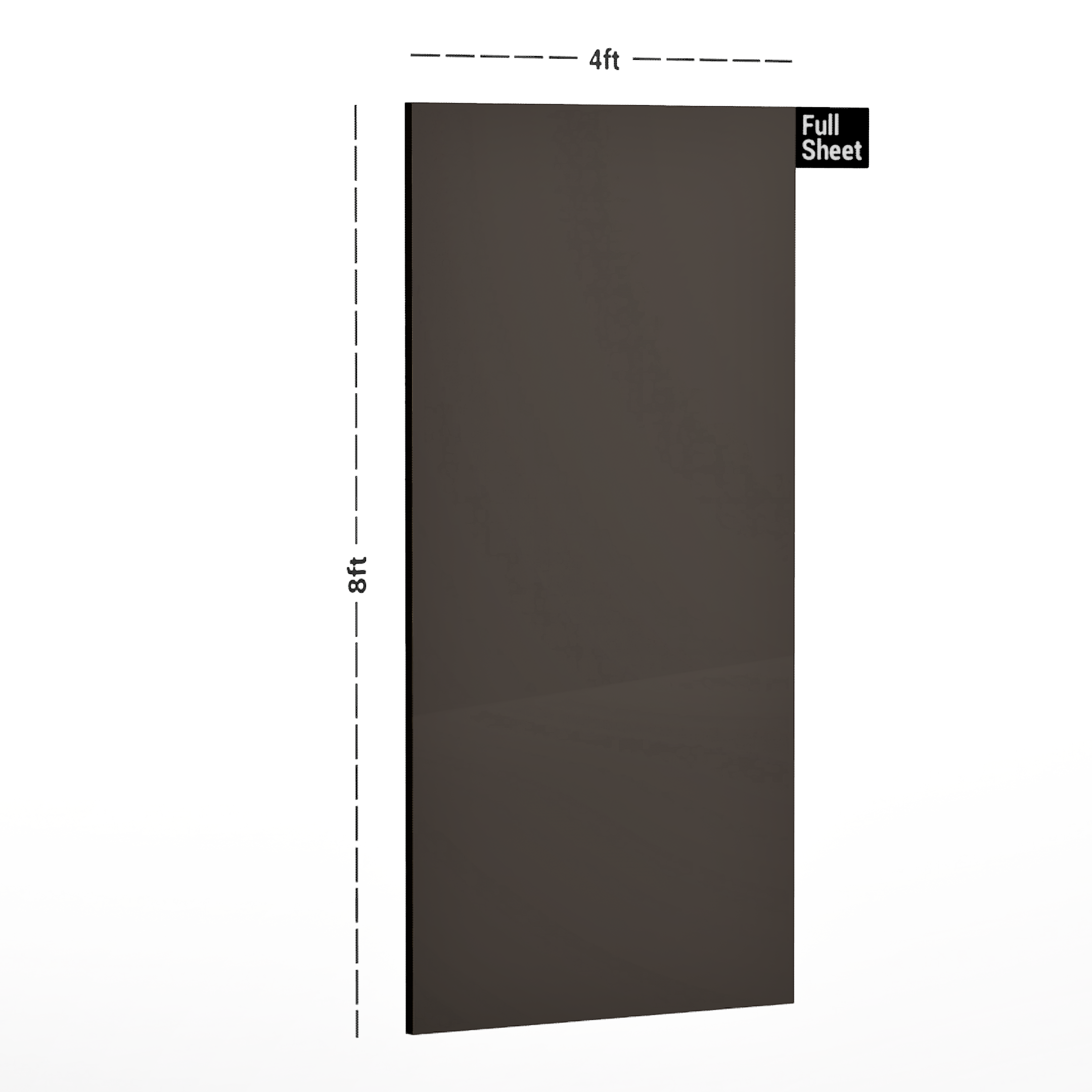 Dimension image of GA 4029 8 ft x 4 ft Solid Colour Finish 6H Antiscratch Acrylic Laminate - 1.5 mm ( Matching Edgeband Code EB 4029) in an isometric setup | Material Depot