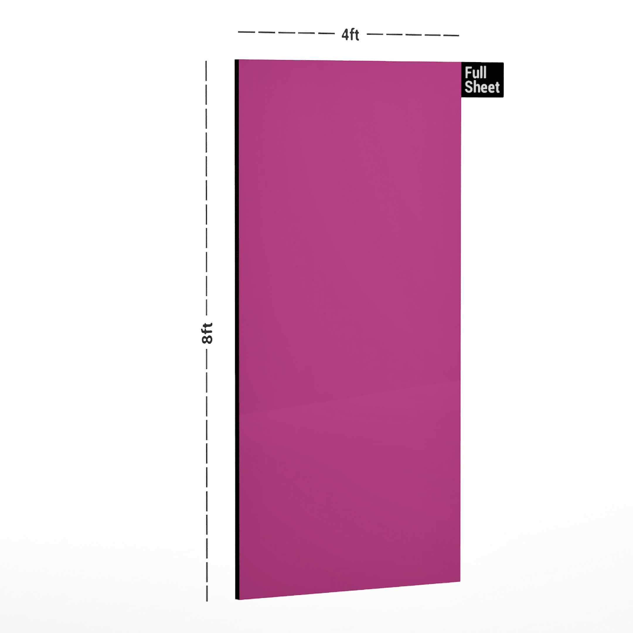 Dimension image of 9013 HGL Pink 8 ft x 4 ft Trend Colour Gloss Finish Laminate - 0.82 mm in an isometric setup | Material Depot