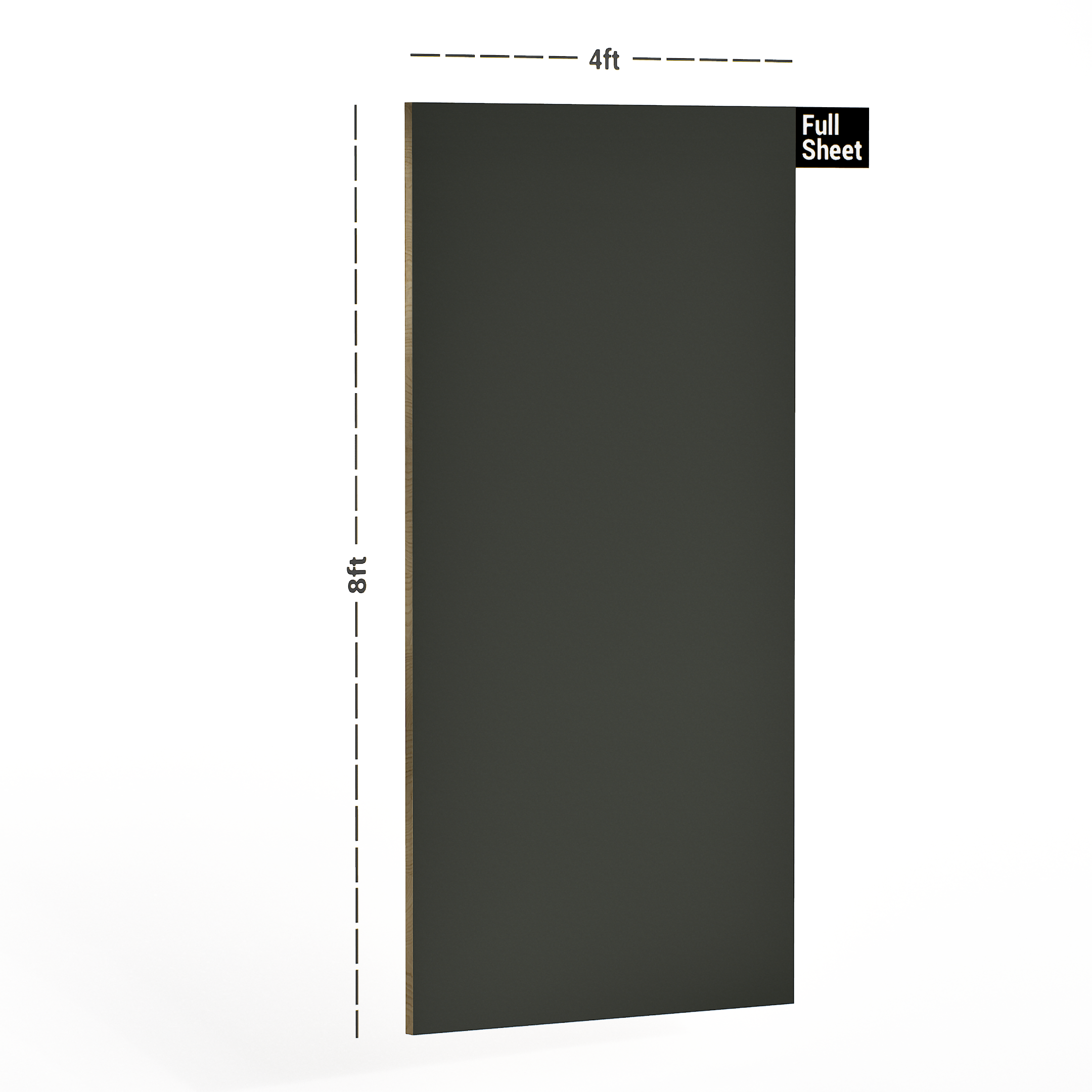 Dimension image of 3810 UC-SF Grey 8 ft x 4 ft Unicor Finish Laminate - 1 mm in an isometric setup | Material Depot