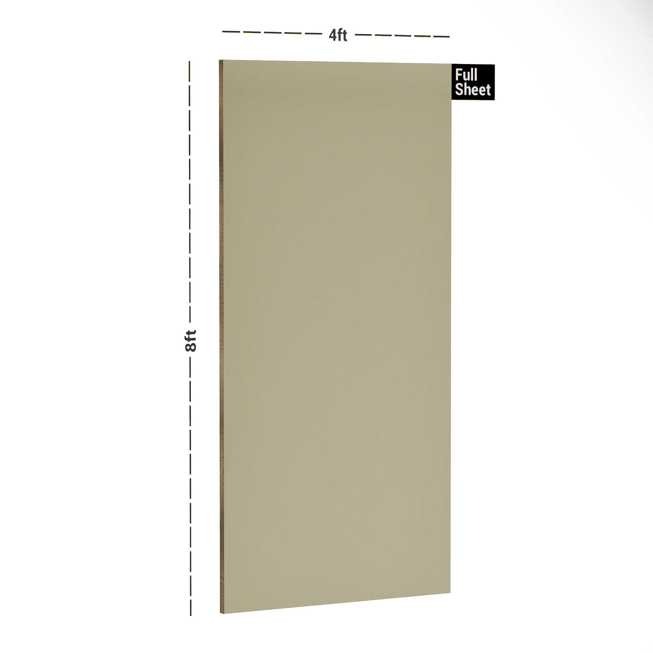 Dimension image of 3511 Tusk Ivory 8 ft x 4 ft Solids Suede Finish Laminate - 1 mm in an isometric setup | Material Depot