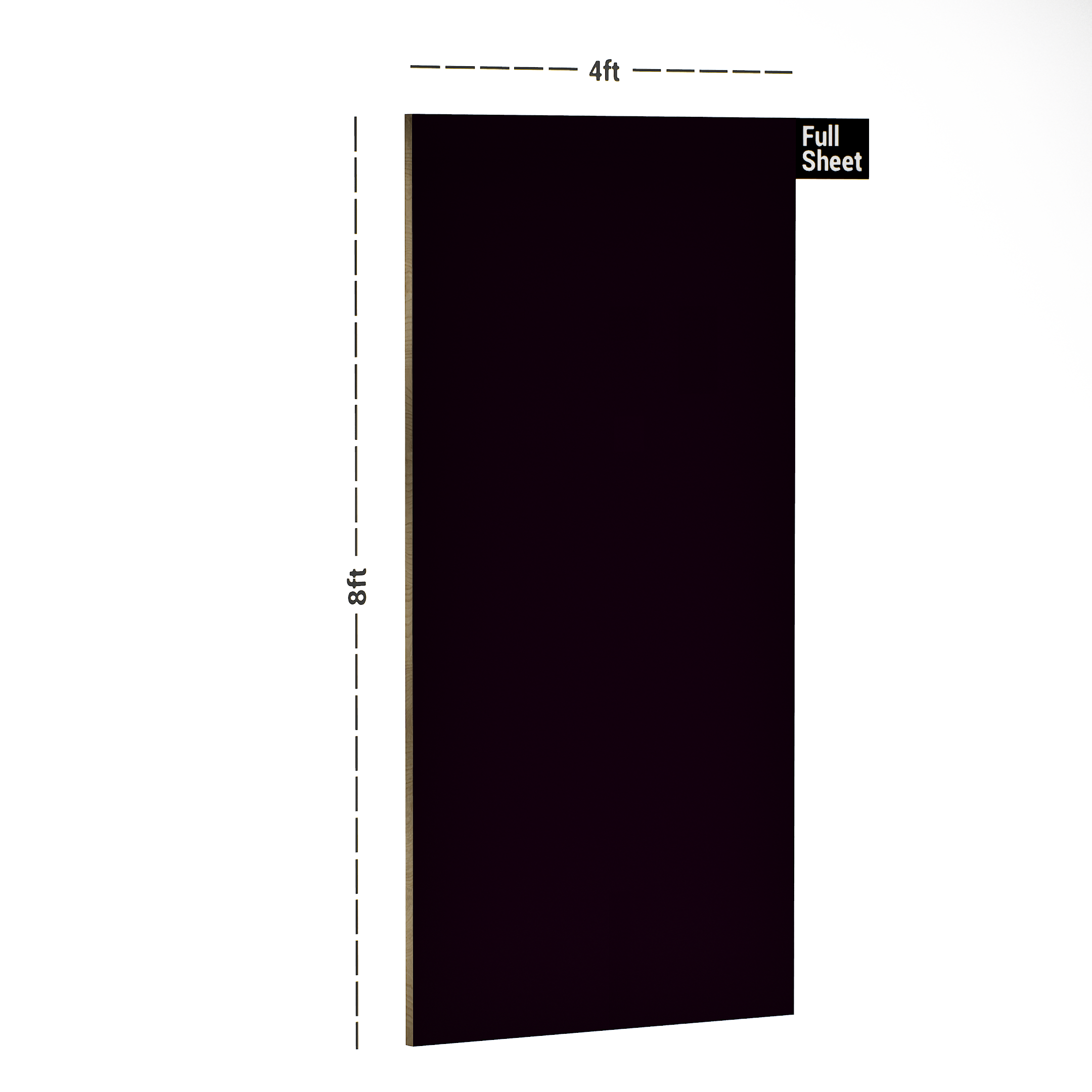 Dimension image of 1159 Purple Dye Gpro+ 8 ft x 4 ft GlossPro+ Laminate - 1.2 mm in an isometric setup | Material Depot