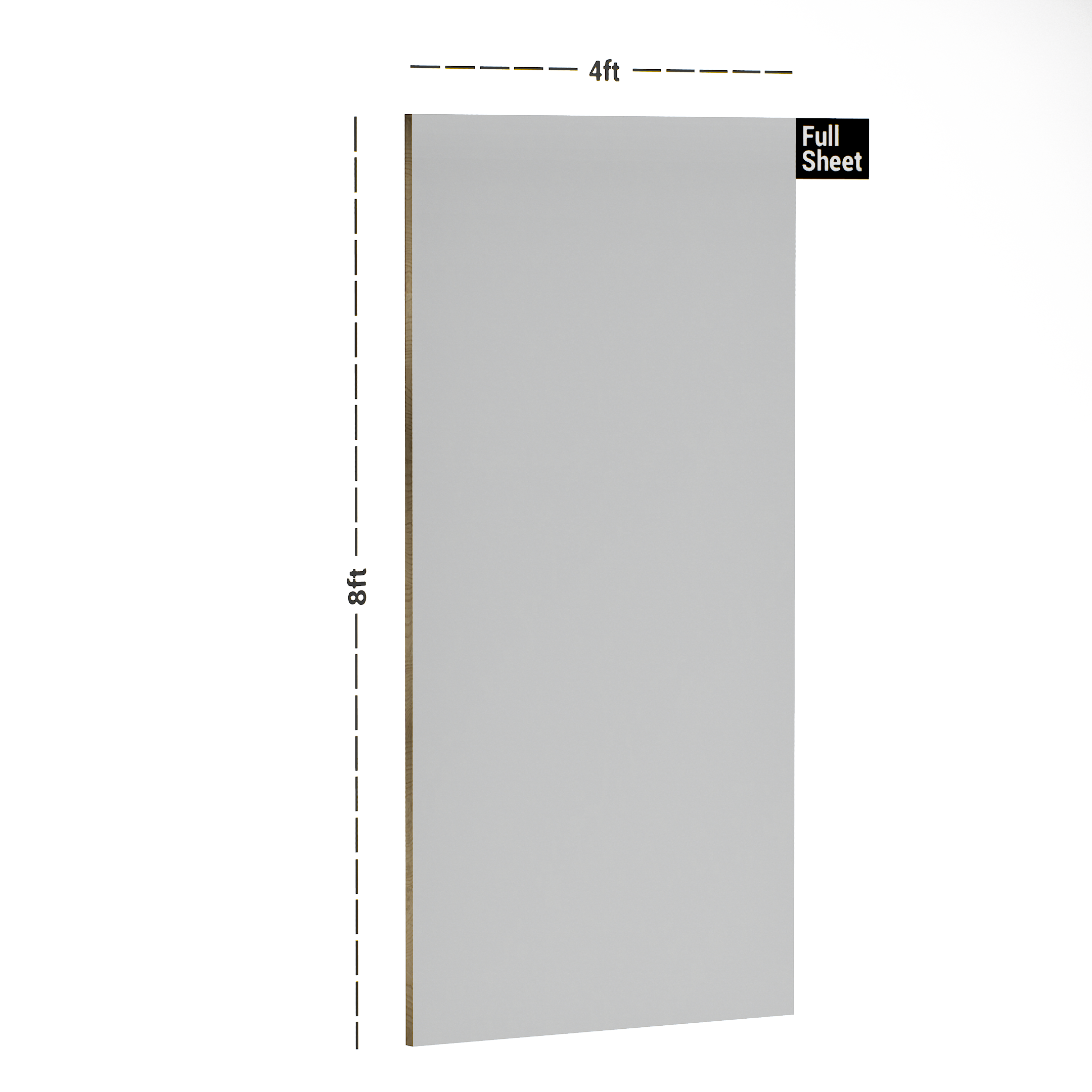 Dimension image of 8001 Pure White UHG 8 ft x 4 ft Unicore Laminate - 1 mm in an isometric setup | Material Depot