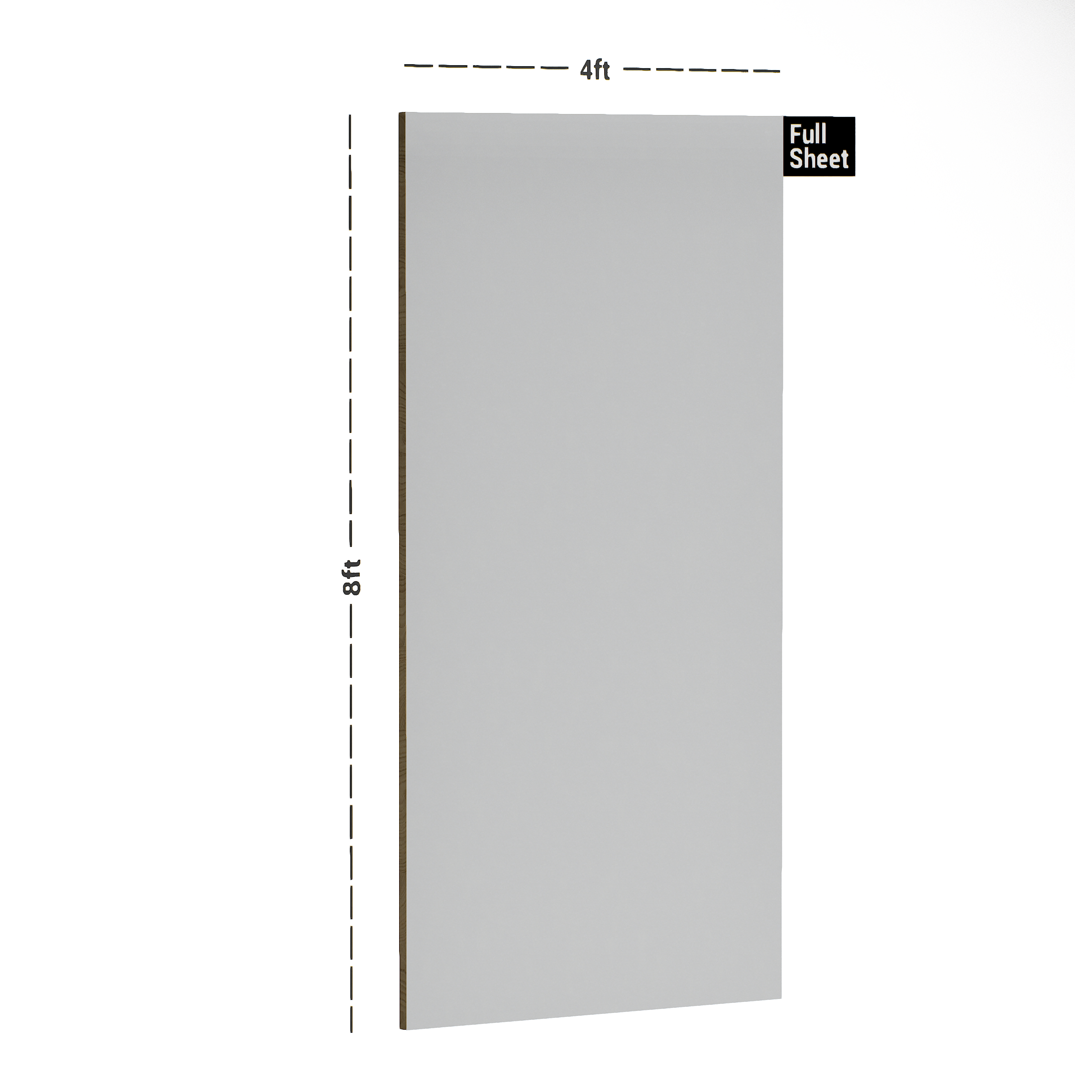 Dimension image of 8001 Pure White UMT 8 ft x 4 ft Unicore Laminate - 1 mm in an isometric setup | Material Depot