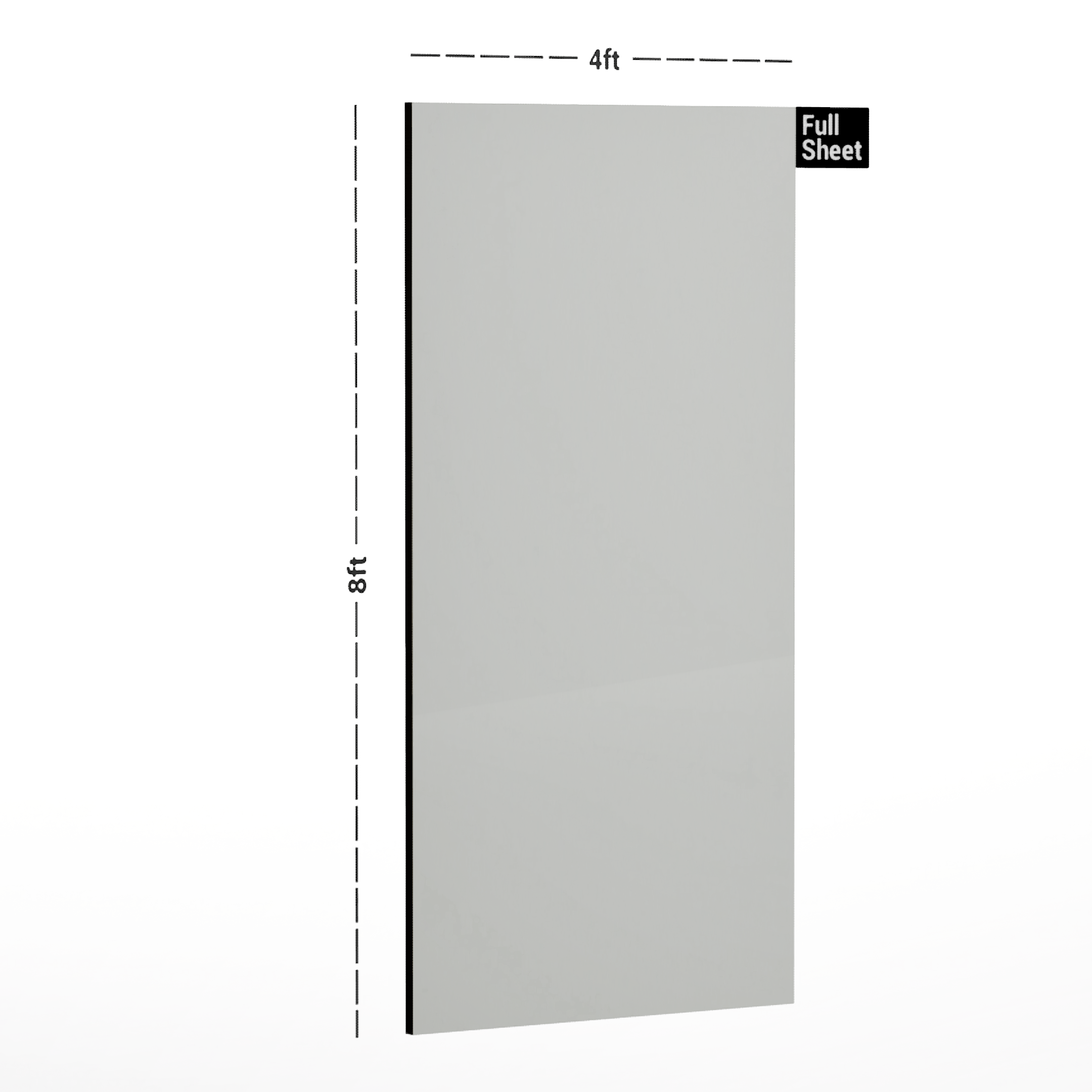 Dimension image of G 403/1403 Shell White 8 ft x 4 ft Warm Gray Tone Finish Laminate - 1 mm in an isometric setup | Material Depot