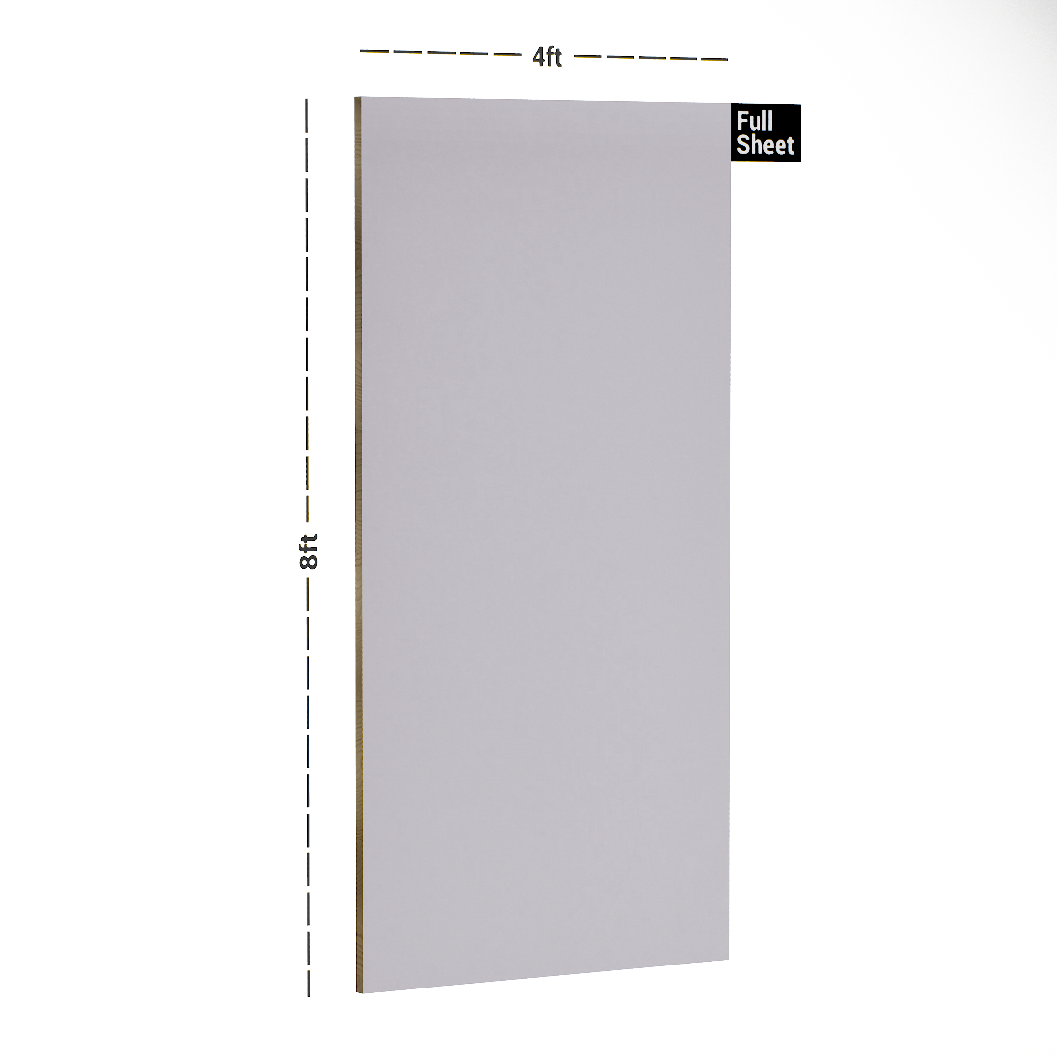 Dimension image of 321 SF Intima Series Lilac 8 ft x 4 ft Suede Finish Laminate - 1 mm in an isometric setup | Material Depot