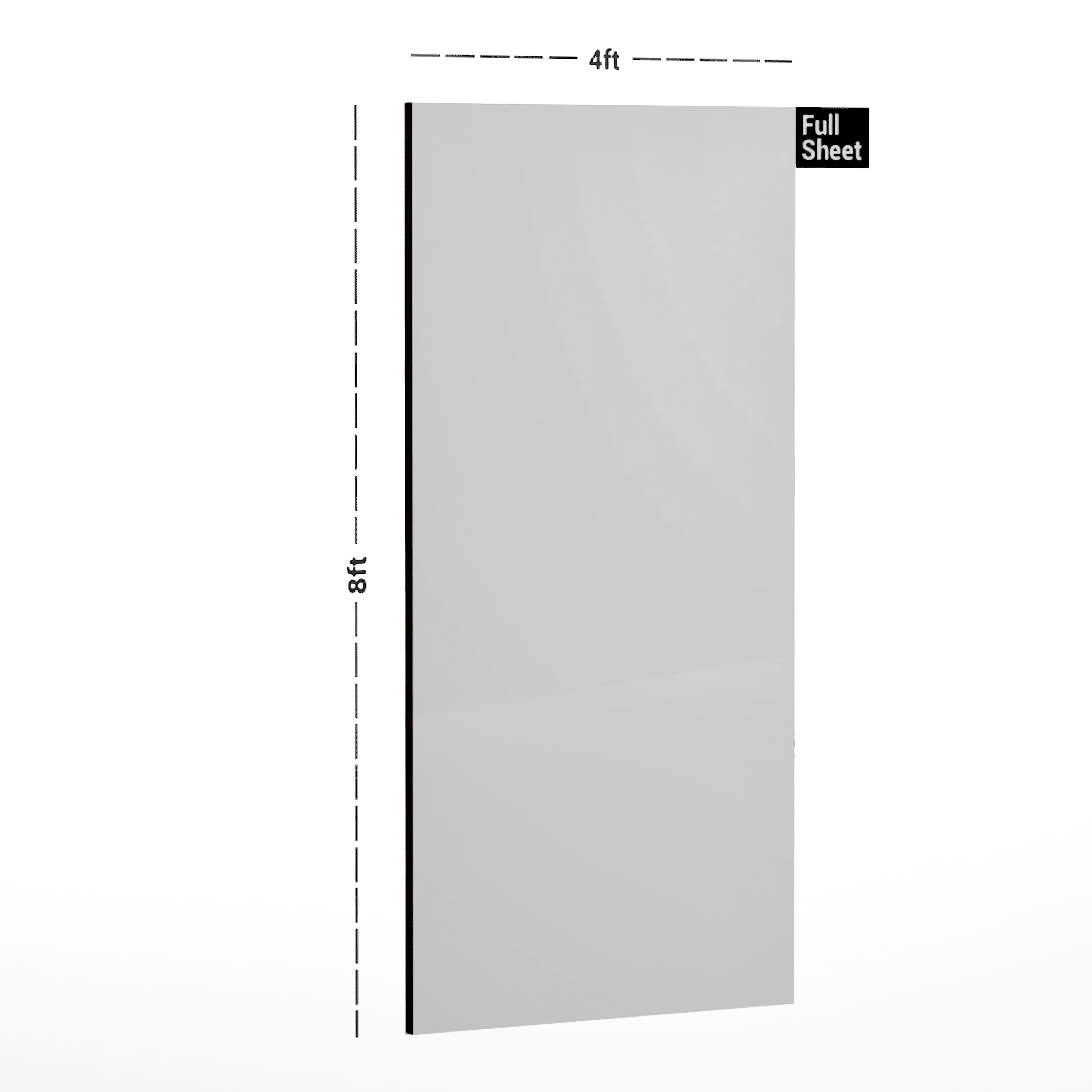 Dimension image of HGL 501 8 ft x 4 ft Plain Mirror Gloss Finish Laminate - 1 mm in an isometric setup | Material Depot