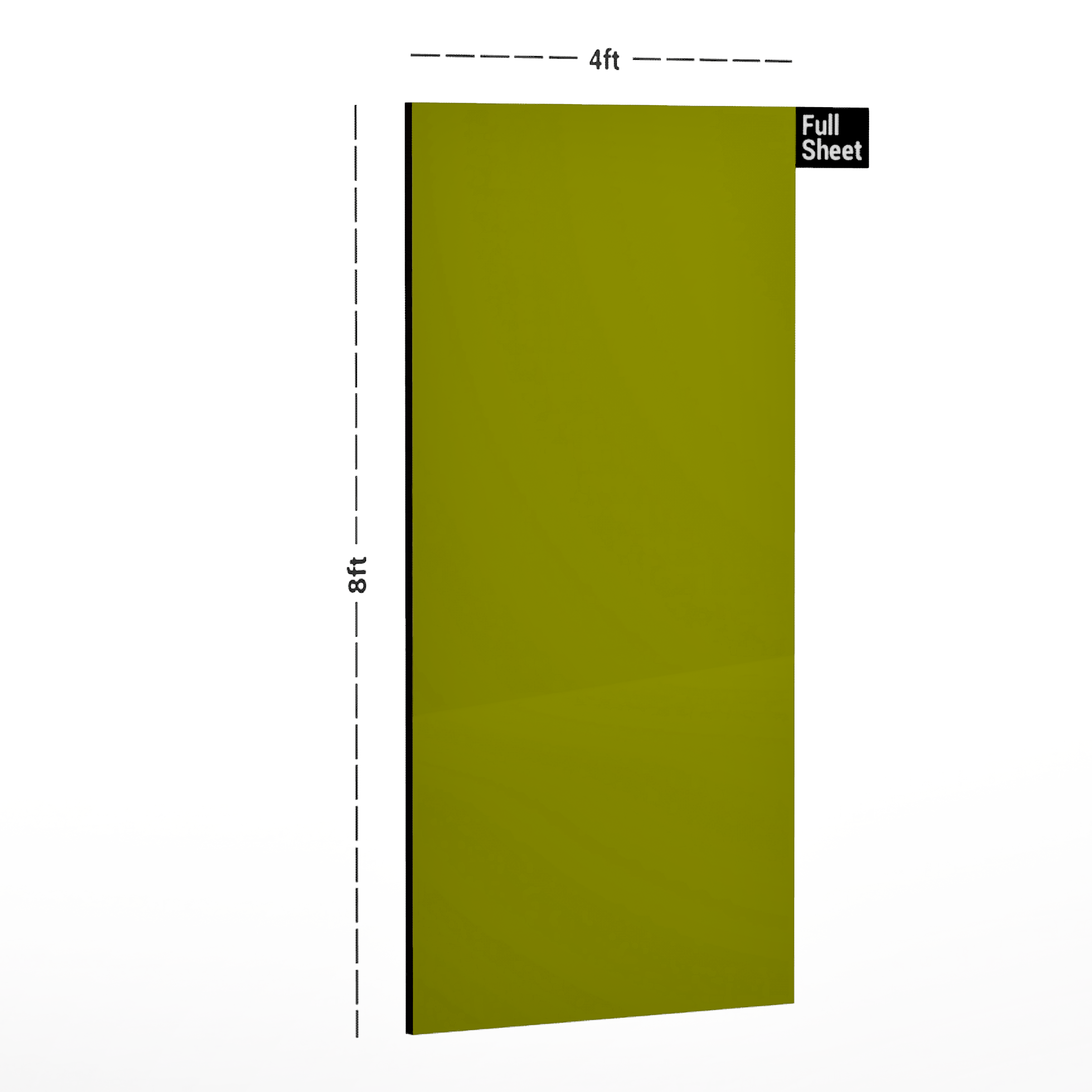 Dimension image of HGL 525 8 ft x 4 ft Plain Mirror Gloss Finish Laminate - 1 mm in an isometric setup | Material Depot