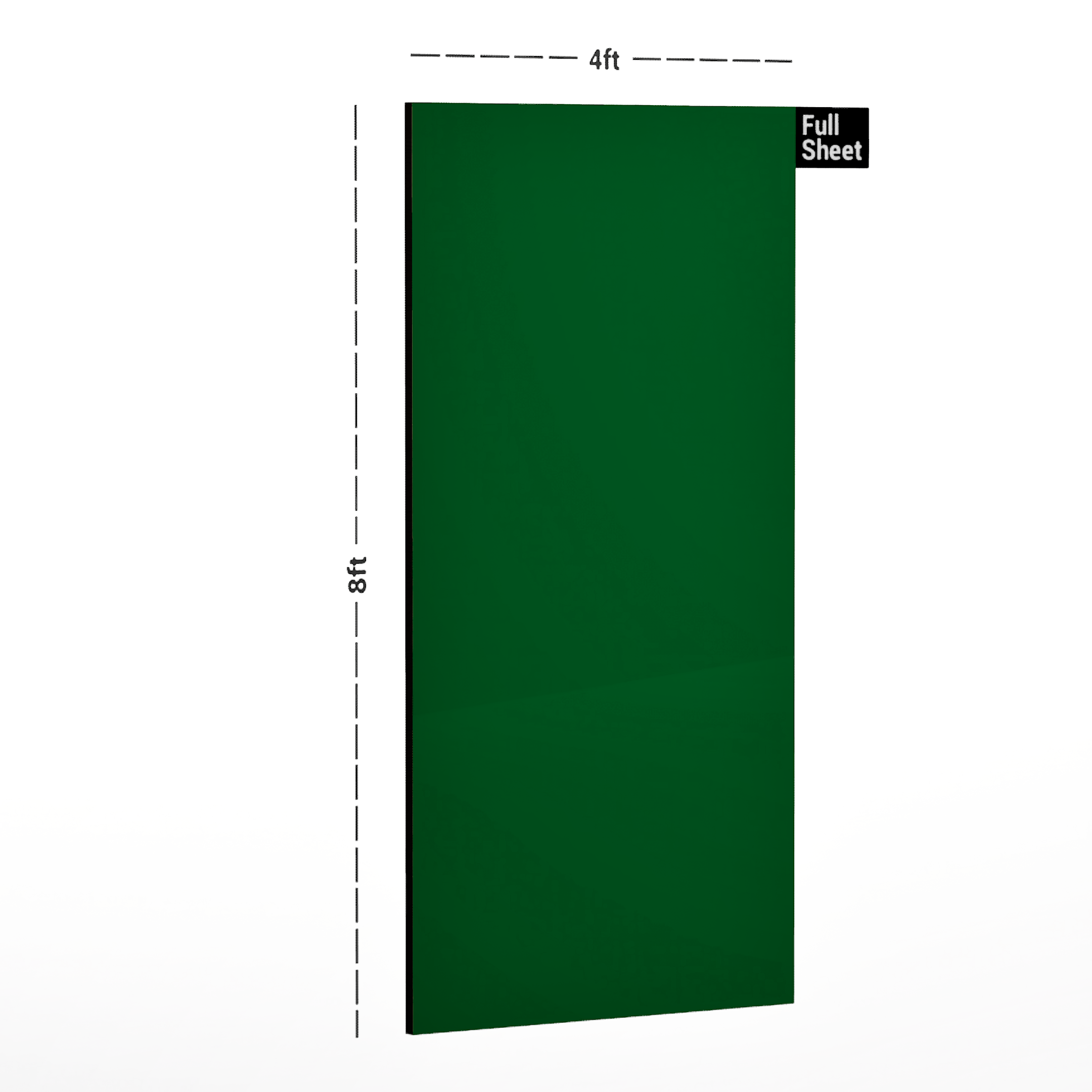 Dimension image of 524 SF Bottle Green 8 ft x 4 ft Plain Colors SF Finish Liner Laminate - 0.8 mm in an isometric setup | Material Depot