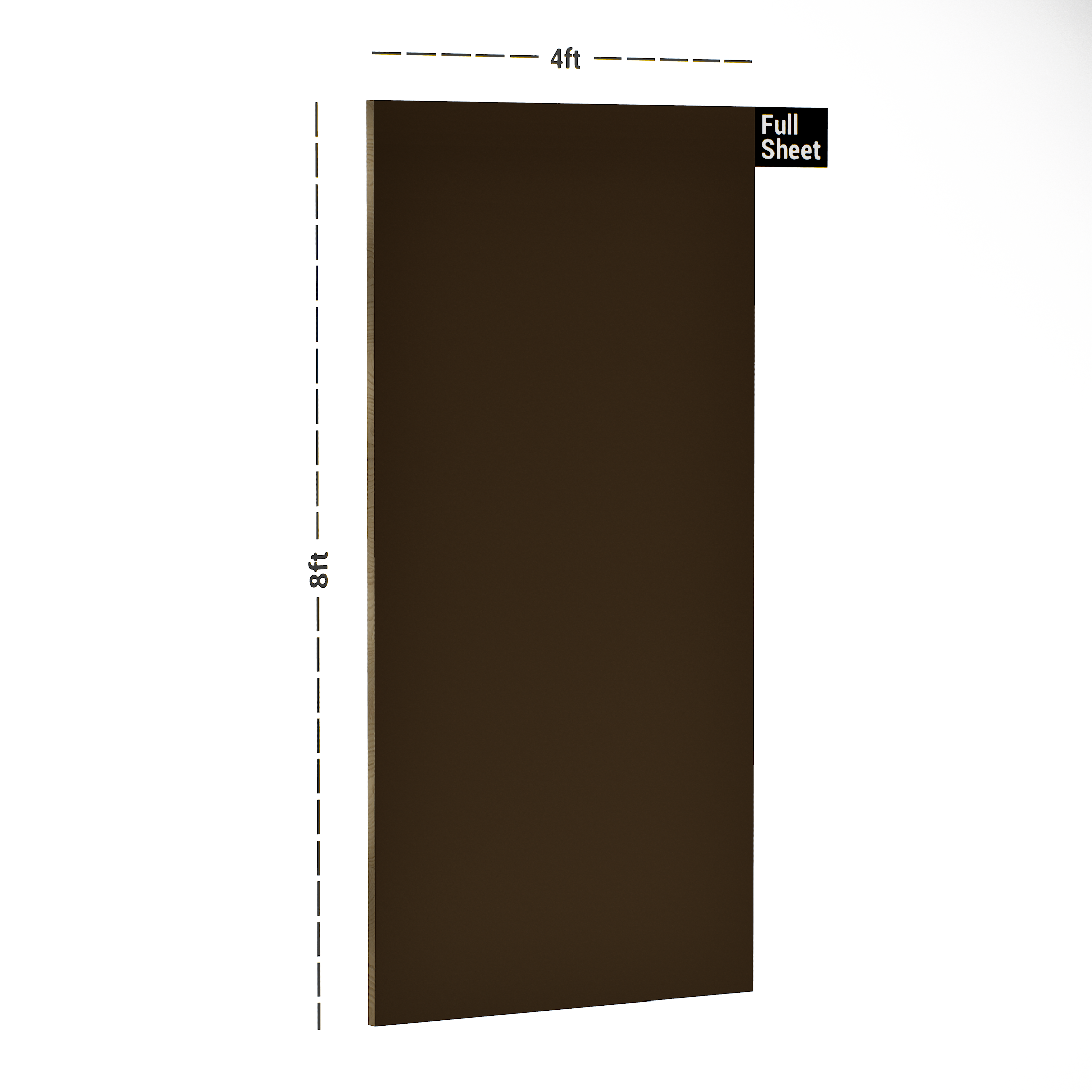 Dimension image of 249 SF Coffee 8 ft x 4 ft Suede Finish Laminate - 1 mm in an isometric setup | Material Depot