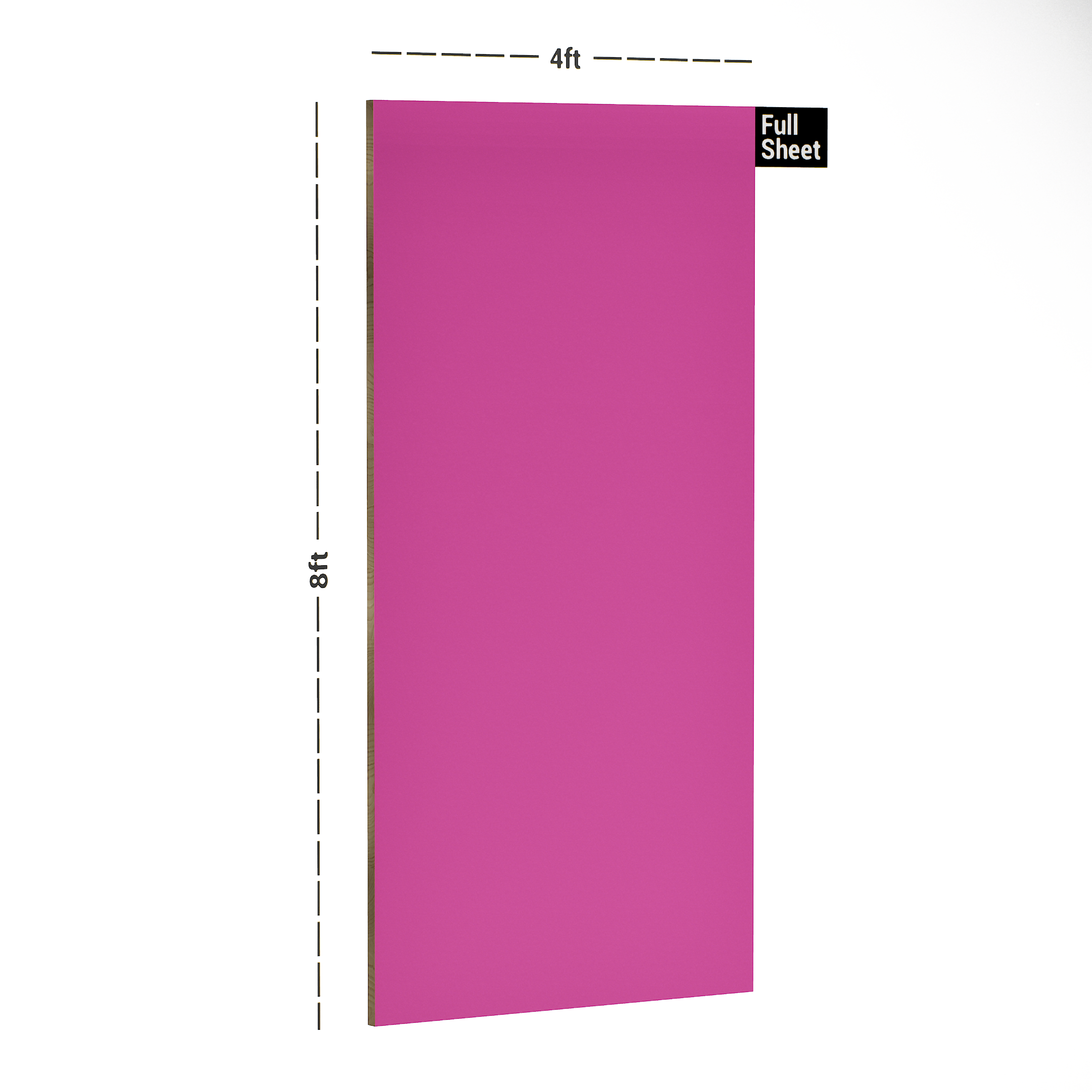 Dimension image of 230 A12 Baby Pink 8 ft x 4 ft Mirror Finish Laminate - 1 mm in an isometric setup | Material Depot