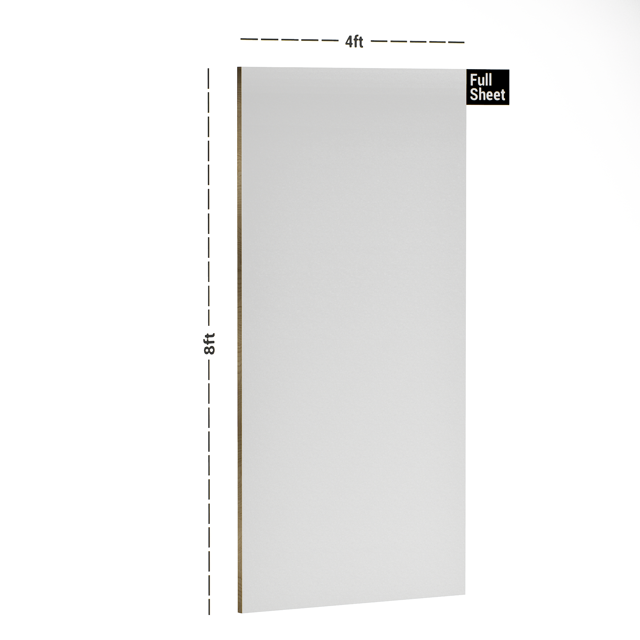 Dimension image of MT 701 Ultra Solid Matt Craft 8 ft x 4 ft Solid Matt Finish Acrylic Laminate - 1.5 mm in an isometric setup | Material Depot