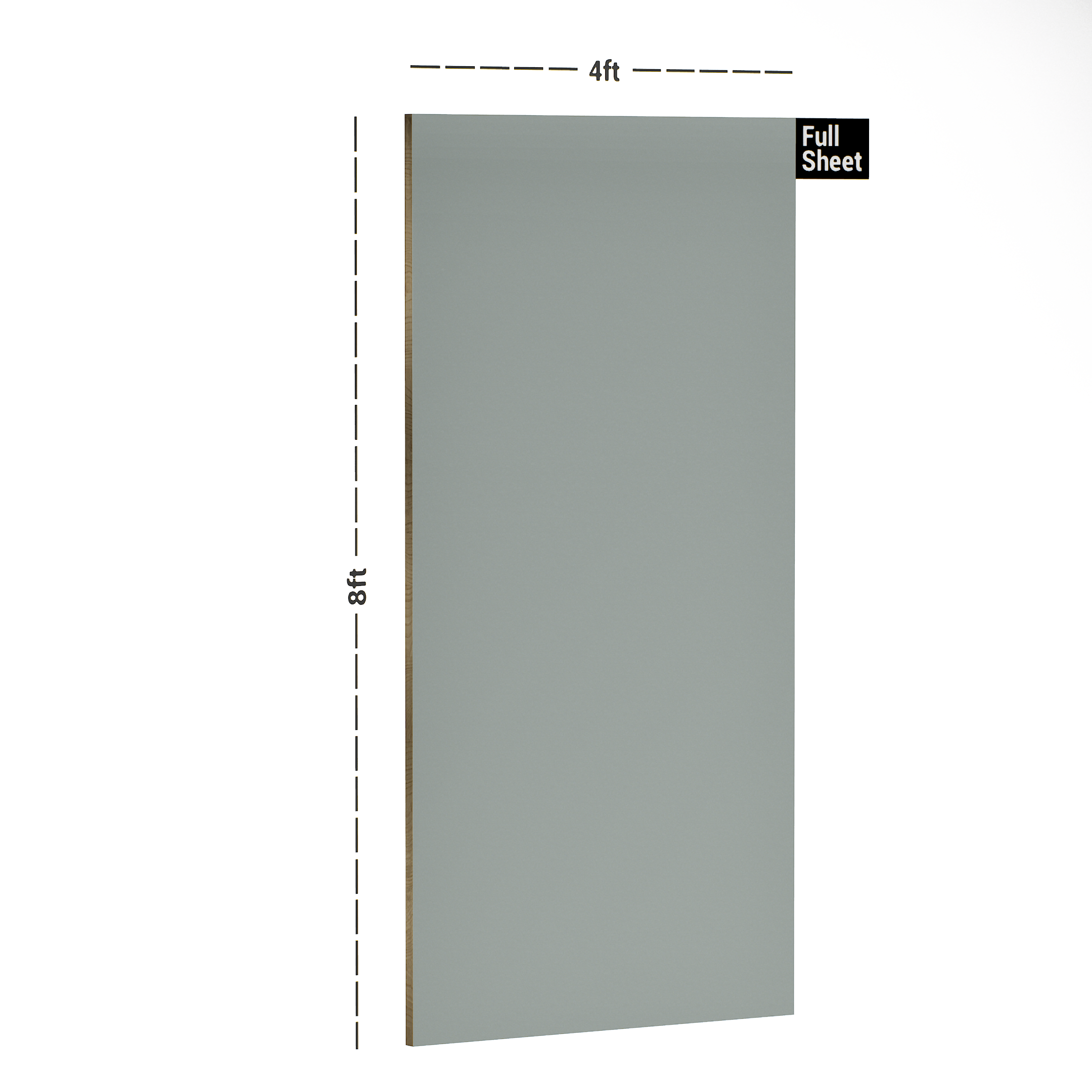 Dimension image of MT 708 Ultra Solid Matt Craft 8 ft x 4 ft Solid Matt Finish Acrylic Laminate - 1.5 mm in an isometric setup | Material Depot