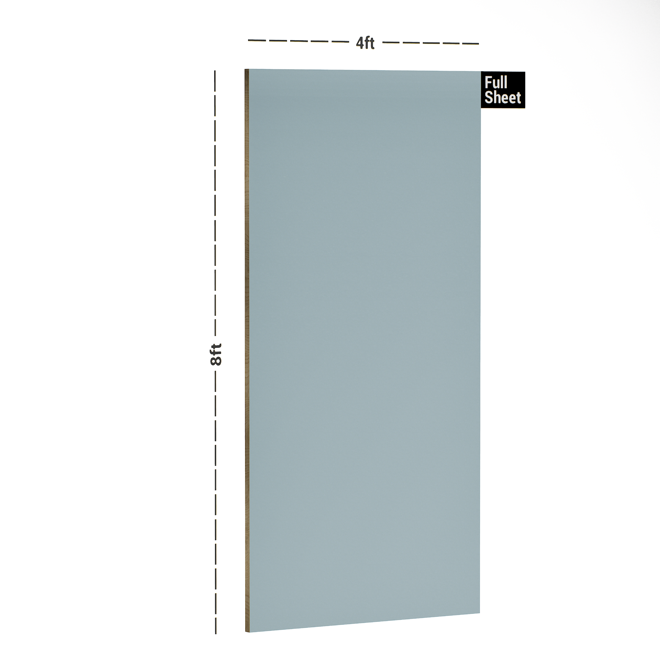 Dimension image of MT 713 Ultra Solid Matt Craft 8 ft x 4 ft Solid Matt Finish Acrylic Laminate - 1.5 mm in an isometric setup | Material Depot