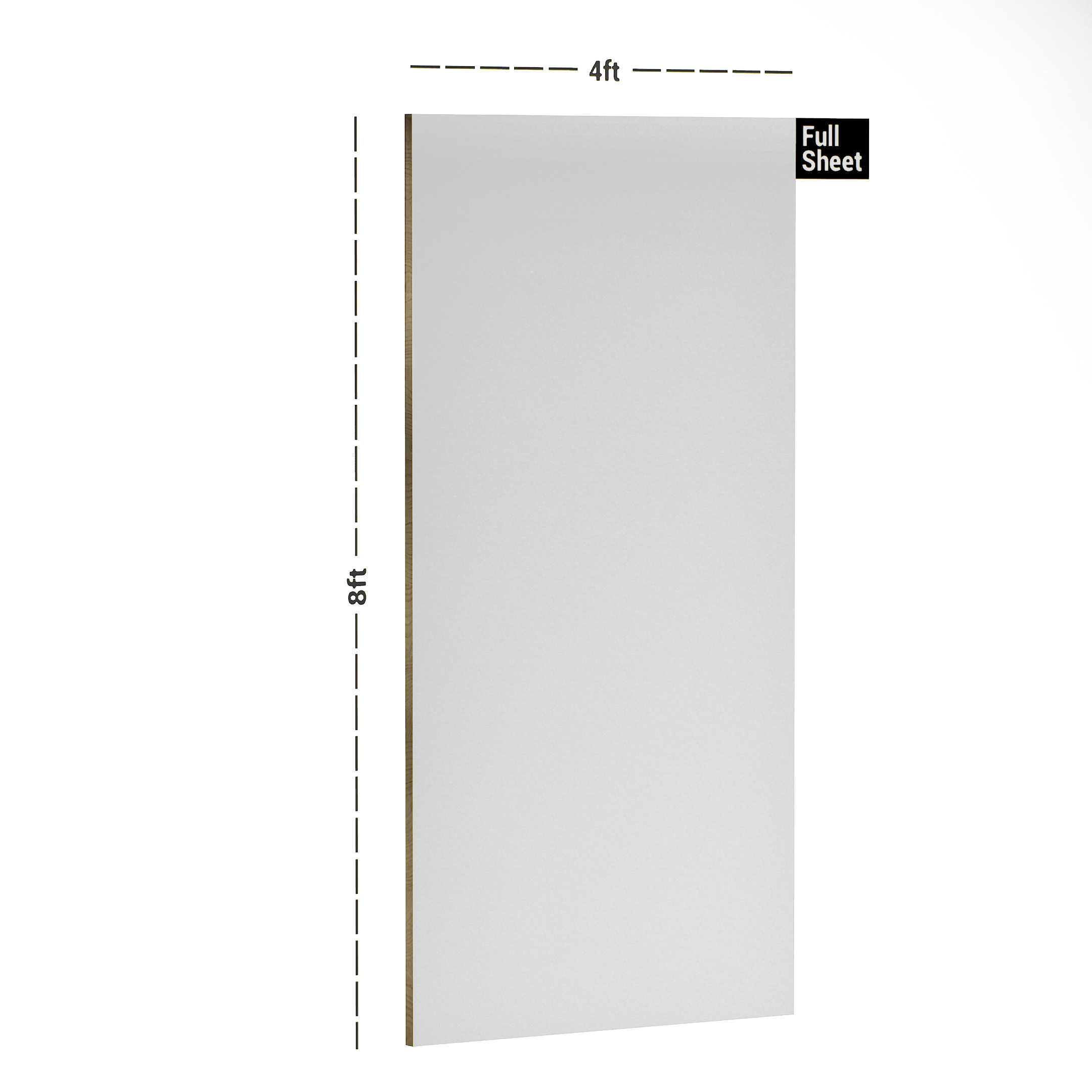 Dimension image of UM 111 Royal White 8 ft x 4 ft Solid Matt Finish 8H Antiscratch Laminates - 1.5 mm in an isometric setup | Material Depot