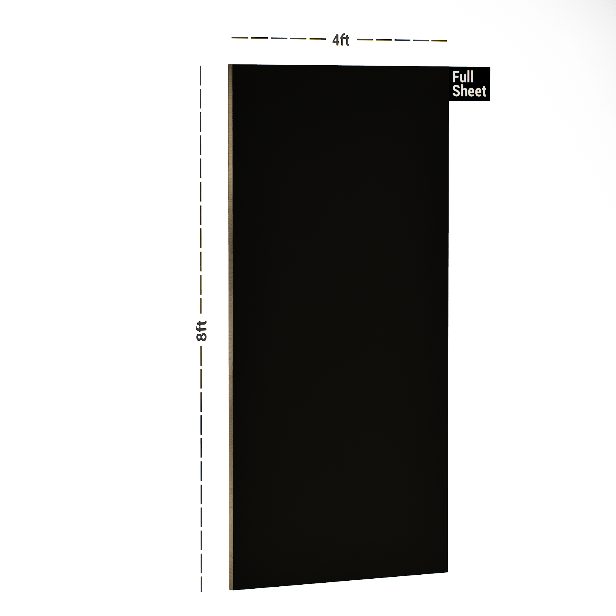 Dimension image of UM 905 Jet Black 8 ft x 4 ft Solid Matt Finish 8H Antiscratch Laminates - 1.5 mm in an isometric setup | Material Depot