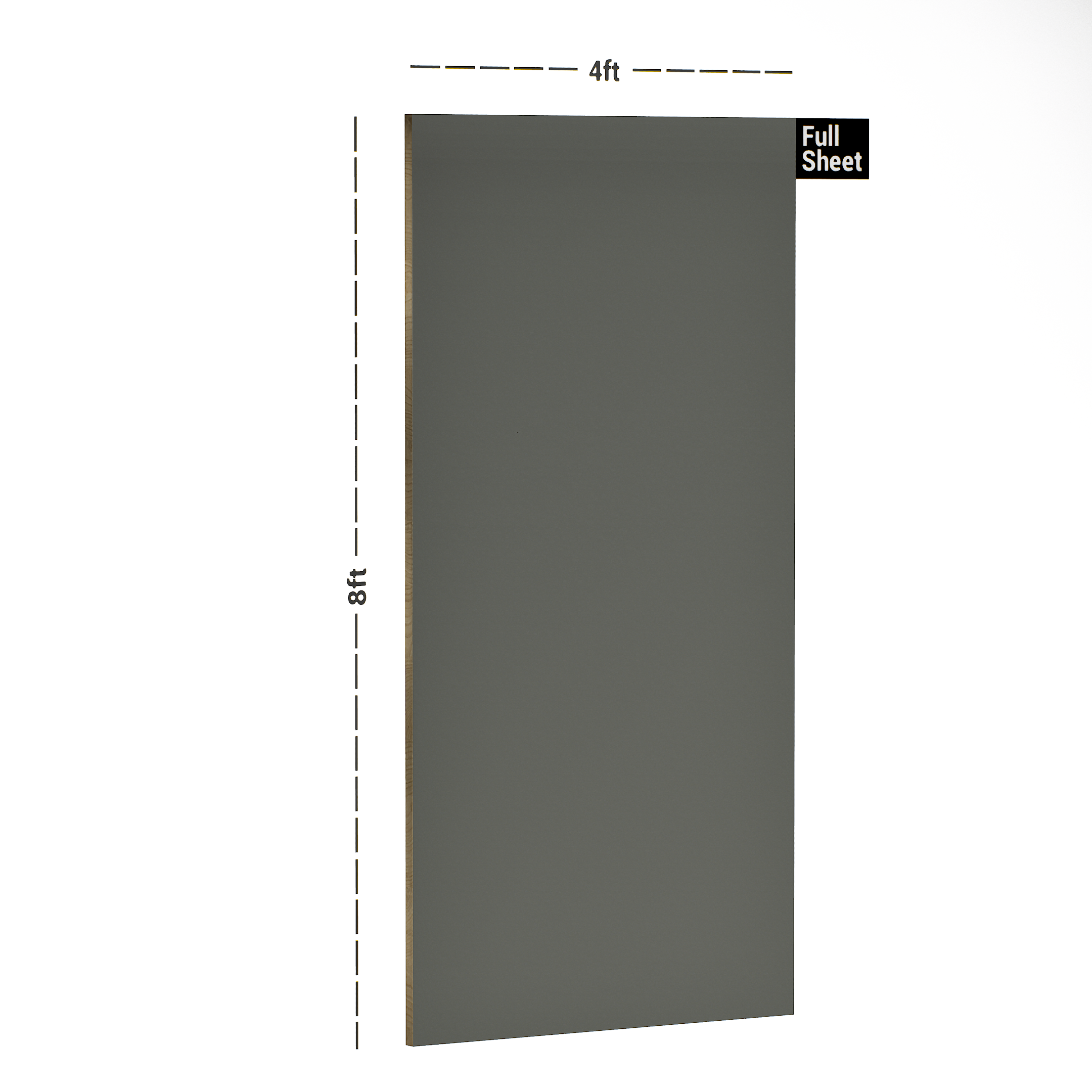 Dimension image of UM 532 Charcol Grey 8 ft x 4 ft Solid Matt Finish 8H Antiscratch Laminates - 1.5 mm in an isometric setup | Material Depot