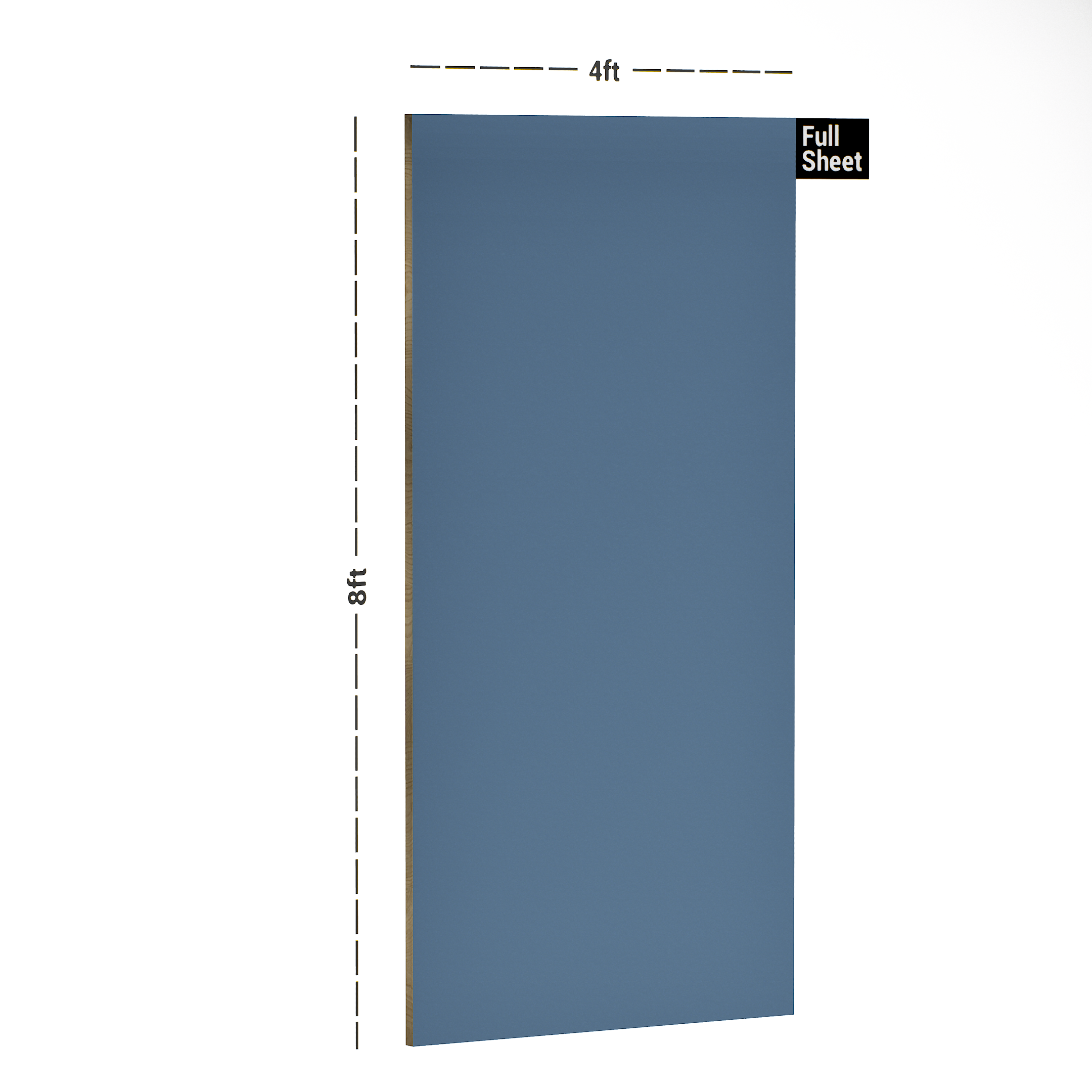 Dimension image of UA 1236 Misty Blue 8 ft x 4 ft Solid Finish 6H Antiscratch Acrylic Laminates - 1.5 mm in an isometric setup | Material Depot