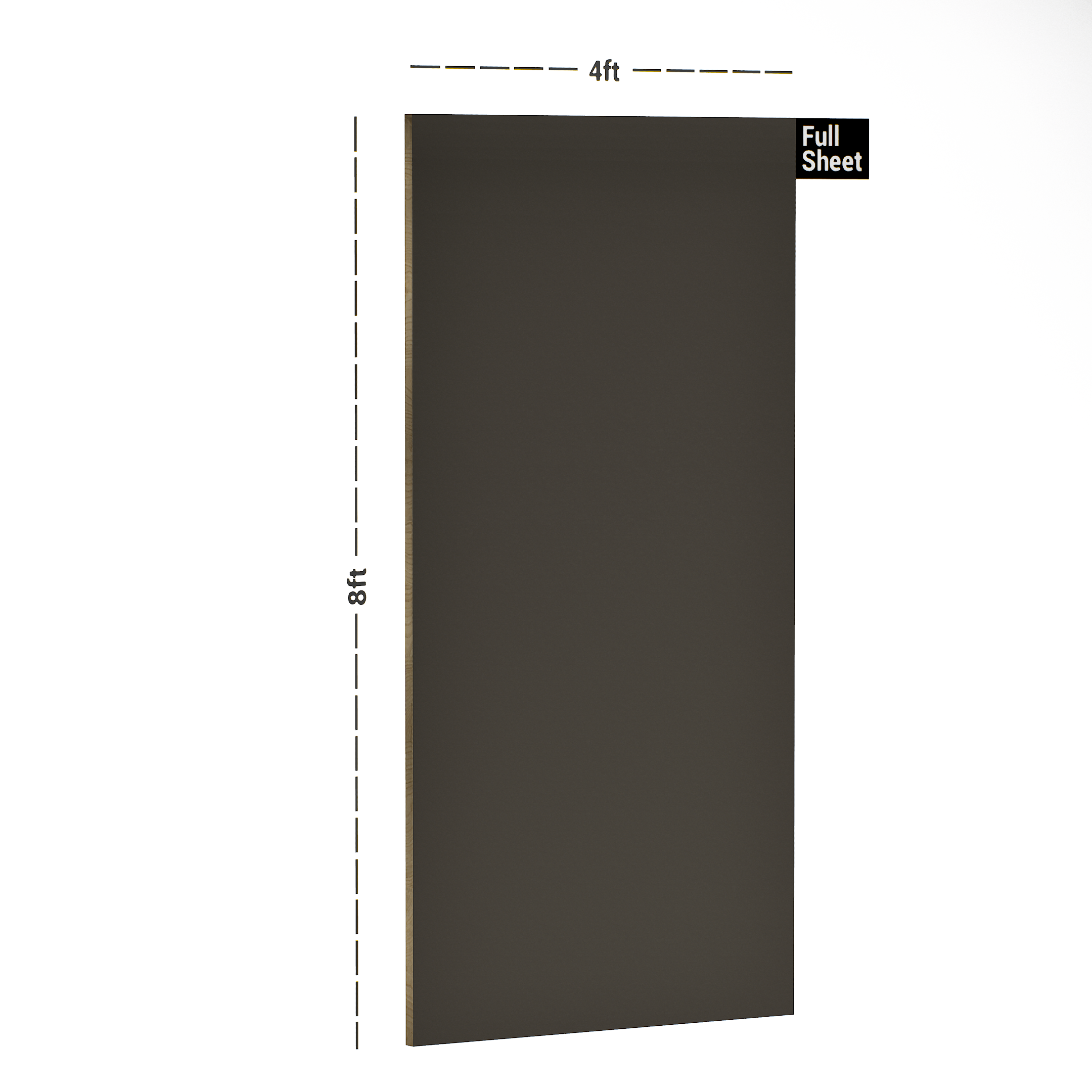 Dimension image of UA 1268 Graphite Grey 8 ft x 4 ft Solid Finish 6H Antiscratch Acrylic Laminates - 1.5 mm in an isometric setup | Material Depot