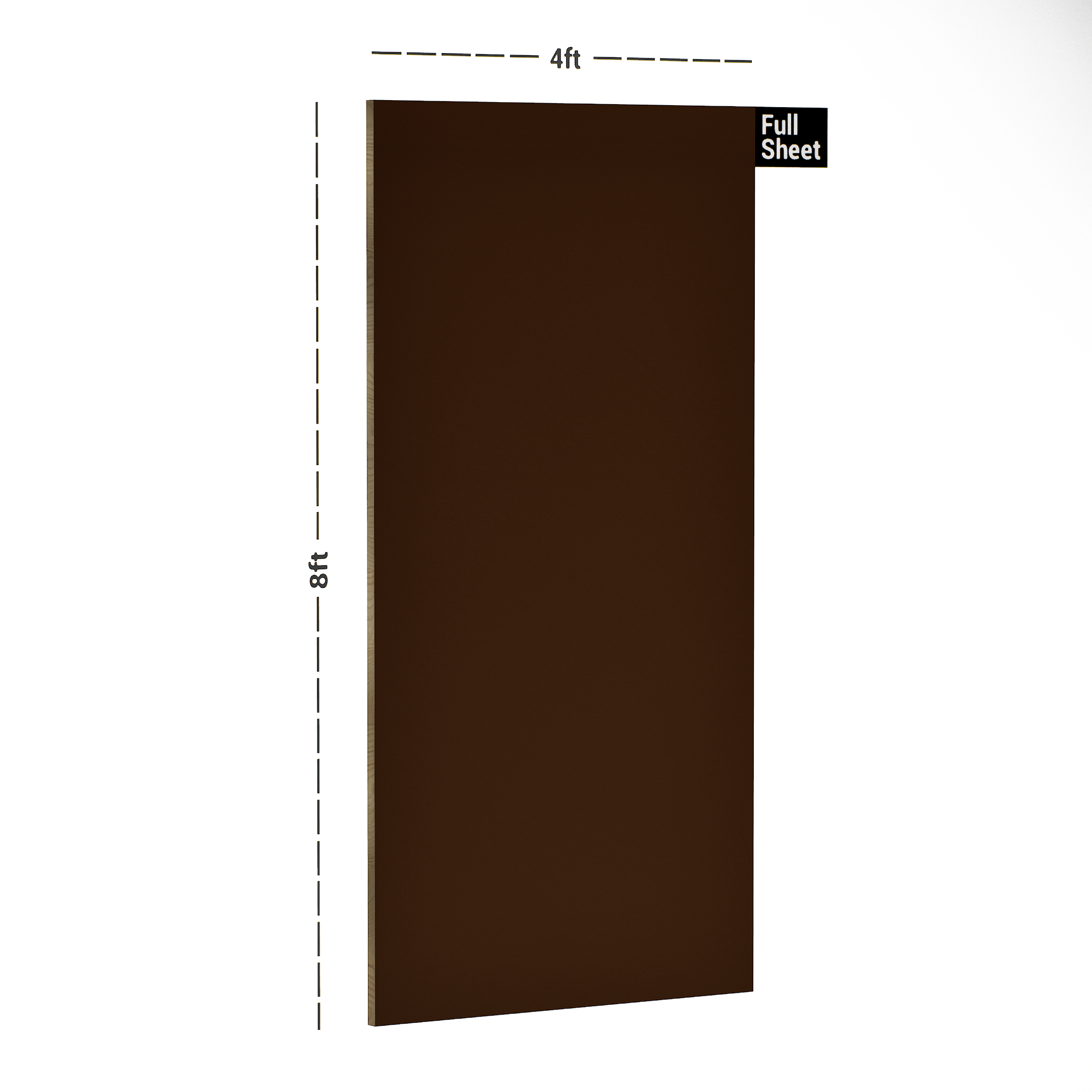 Dimension image of 1652 HG PR Mettallic Copper 8 ft x 4 ft Laminate - 0.8 mm in an isometric setup | Material Depot