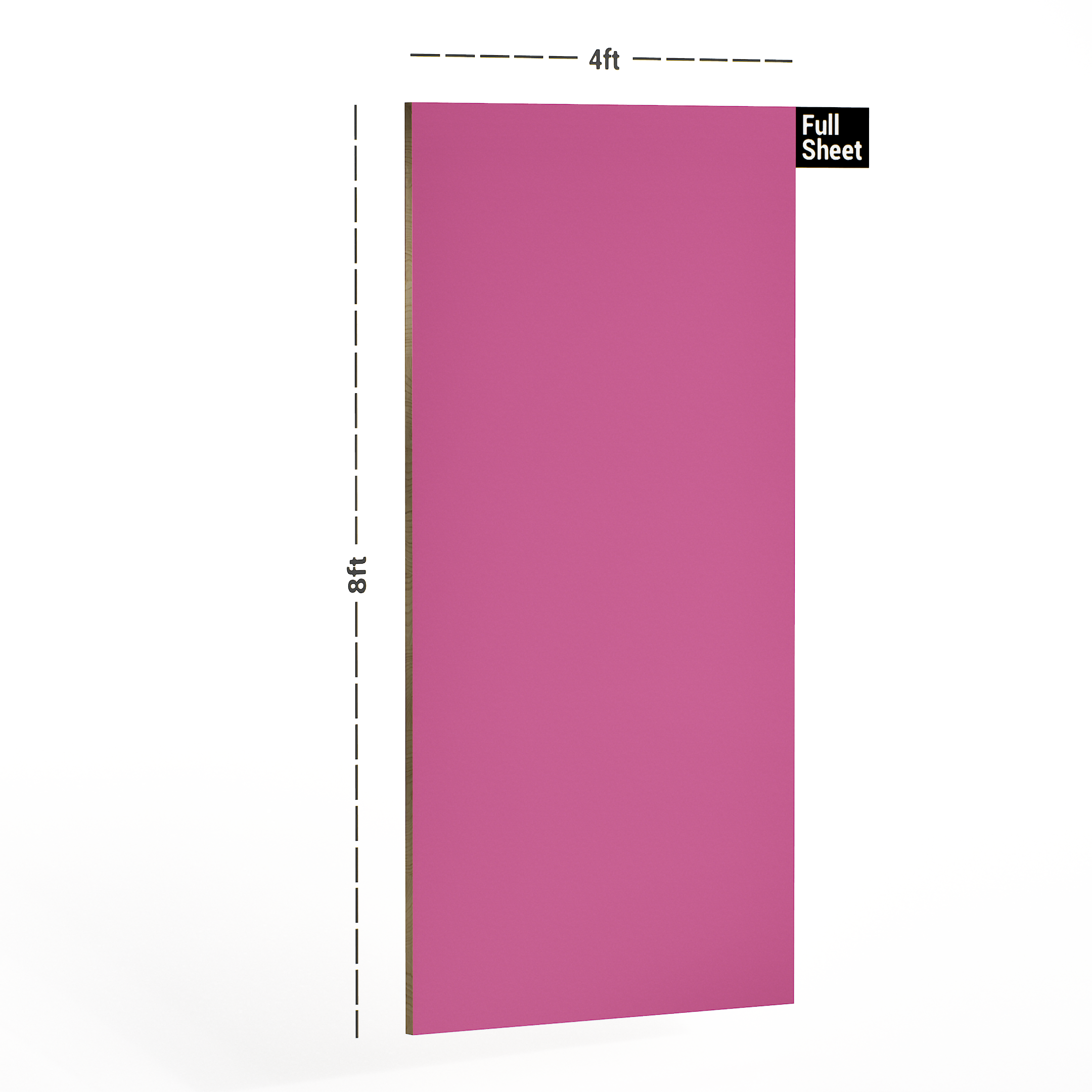 Dimension image of 1185 HG Solid Color Pink 8 ft x 4 ft Laminate - 0.8 mm in an isometric setup | Material Depot