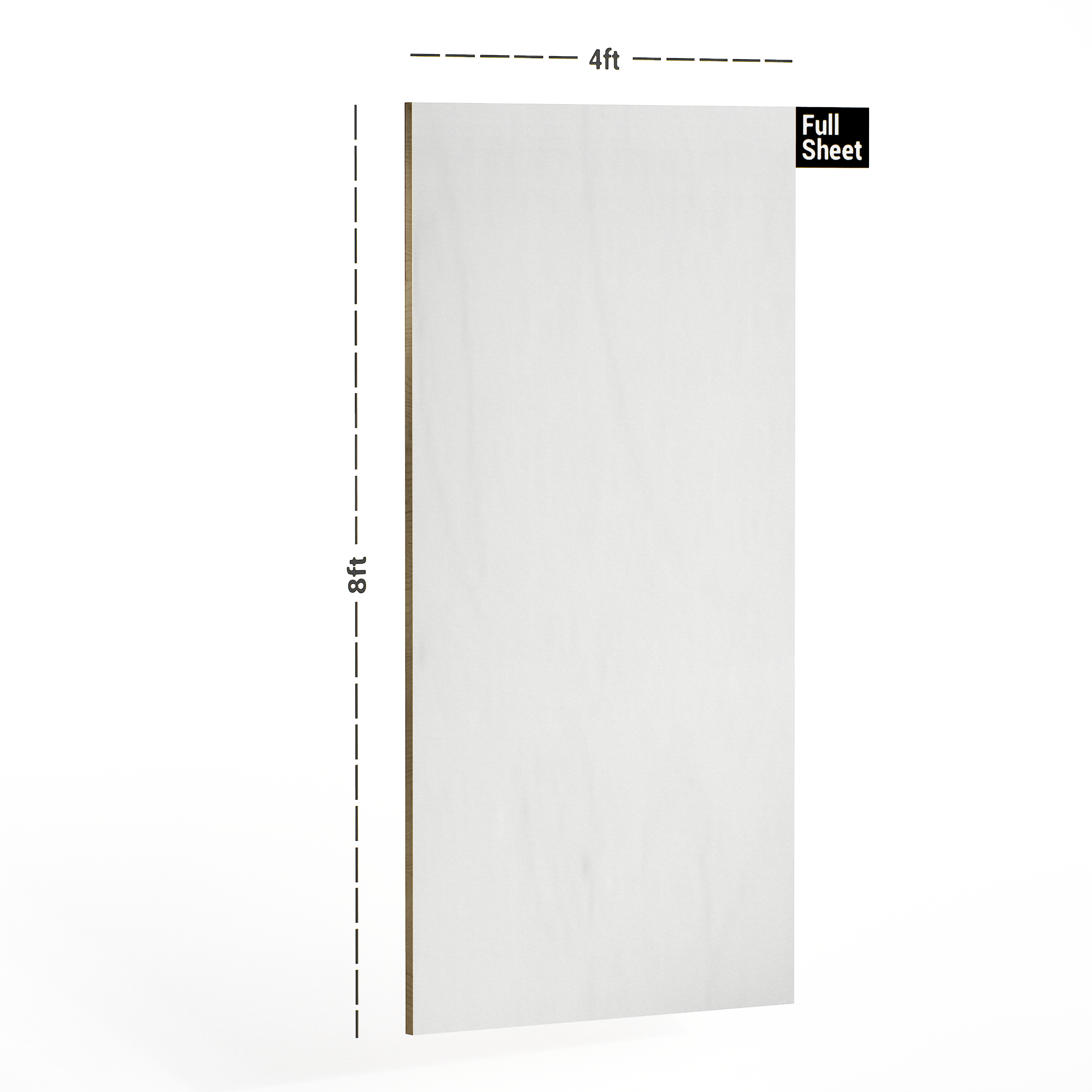 Dimension image of 1112 DF Dream Flower Frosty White 8 ft x 4 ft Laminate - 0.8 mm in an isometric setup | Material Depot