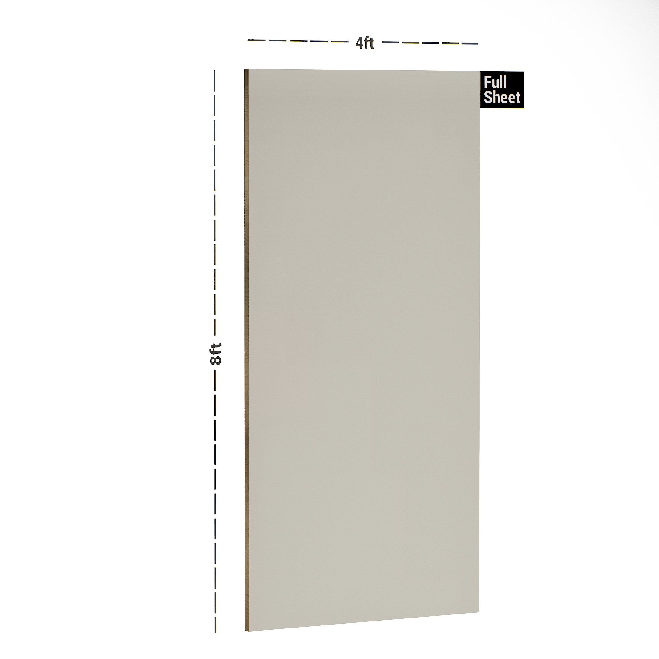 Dimension image of S1292 CM Satin White 8 ft x 4 ft Matte Finish Classic Matt Series Sainik Laminate - 1 mm in an isometric setup | Material Depot