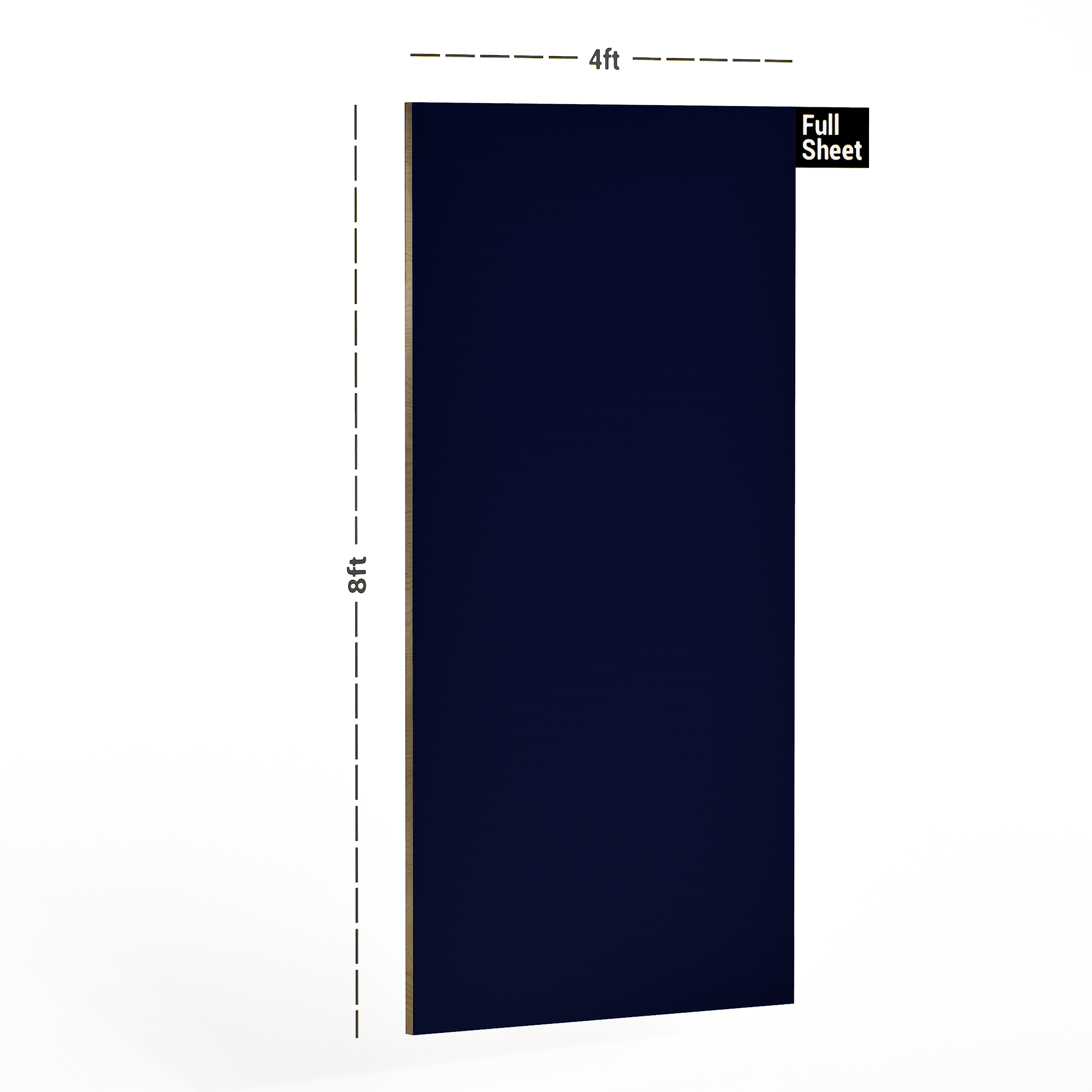 Dimension image of 114 HGL Oriental Blue 8 ft x 4 ft Laminate - 1 mm in an isometric setup | Material Depot