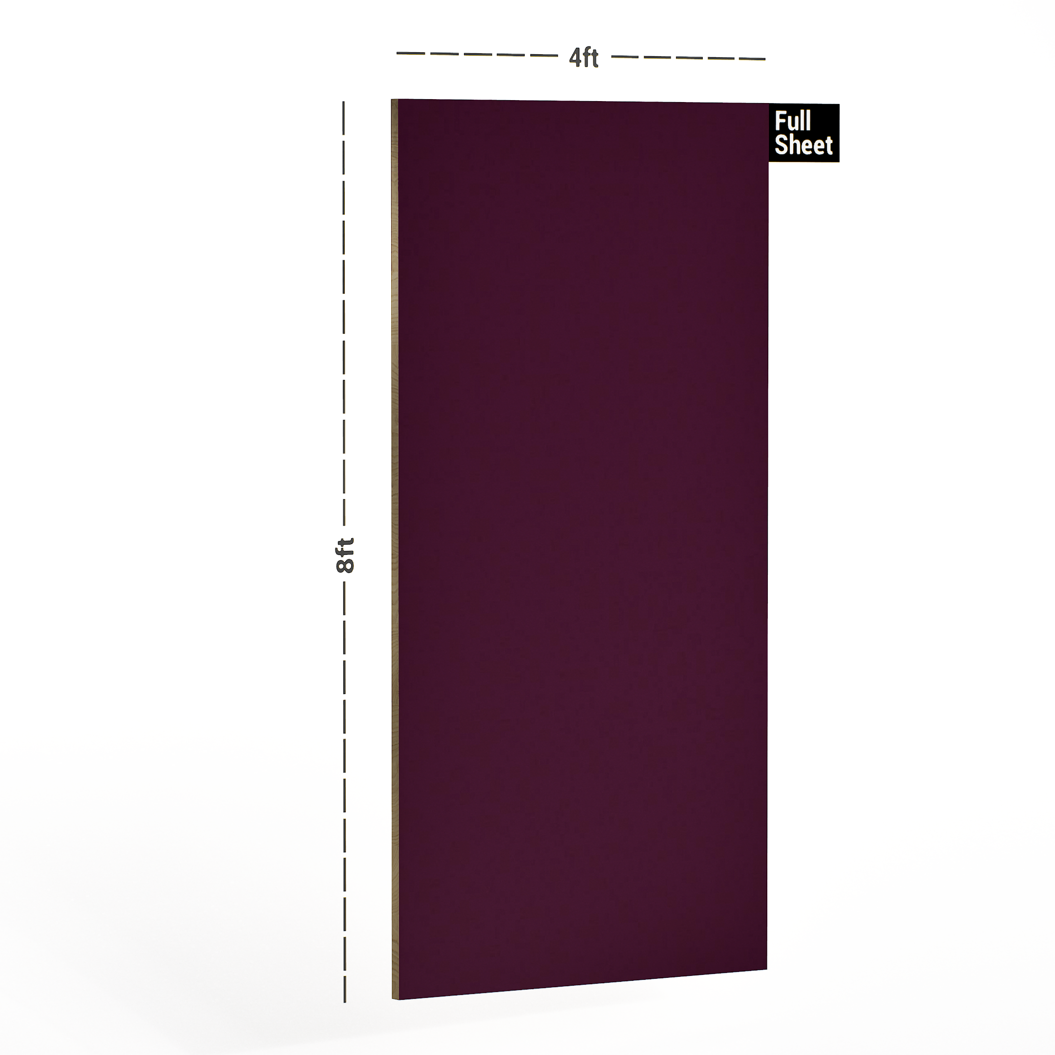 Dimension image of 126 HGL Grape Wine 8 ft x 4 ft Pink and Black Current Series Laminate - 1 mm in an isometric setup | Material Depot