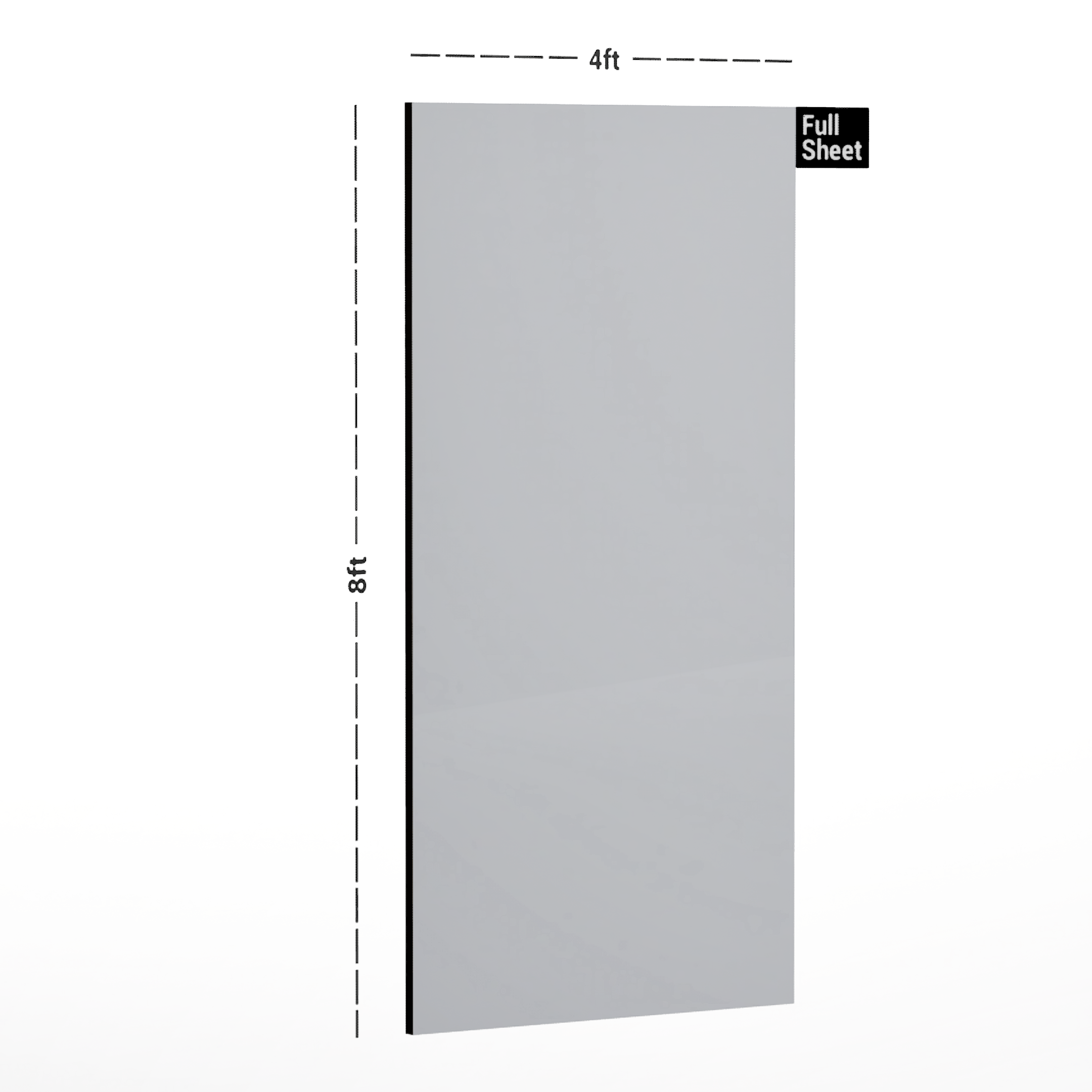 Dimension image of 8003 HGS White 8 ft x 4 ft High Gloss Finish Decorative Laminate - 0.8 mm in an isometric setup | Material Depot