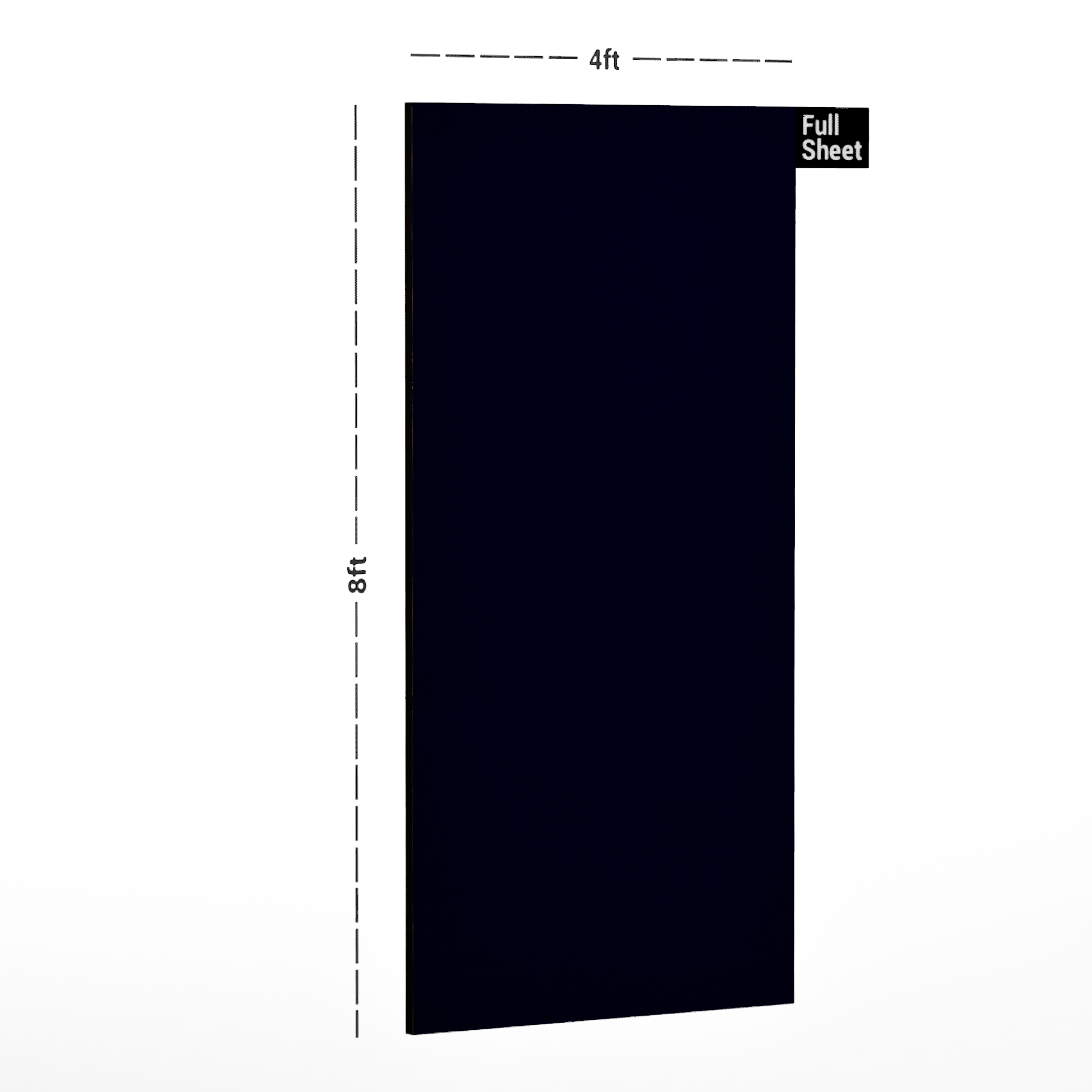 Dimension image of 8039 HGS Blue 8 ft x 4 ft High Gloss Finish Decorative Laminate - 0.8 mm in an isometric setup | Material Depot