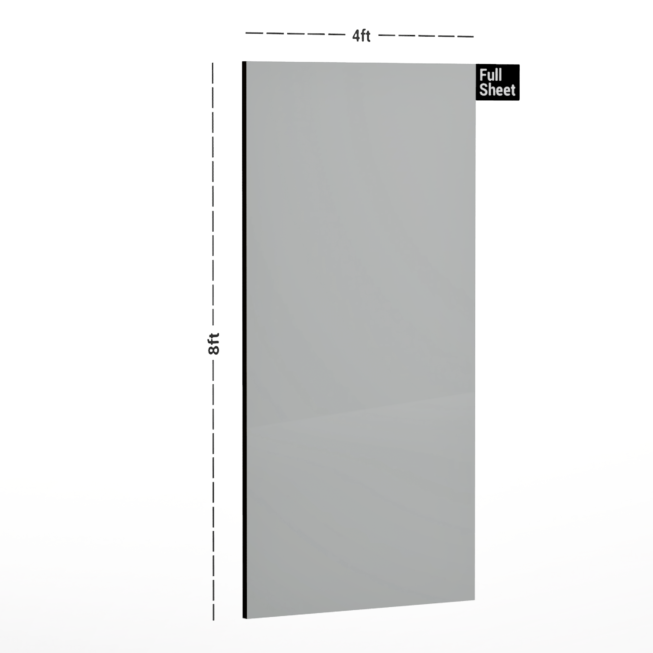 Dimension image of DM 204 Silver Grey 8 ft x 4 ft Dry Matt Finish Colorado Series Decorative Laminate - 1 mm in an isometric setup | Material Depot