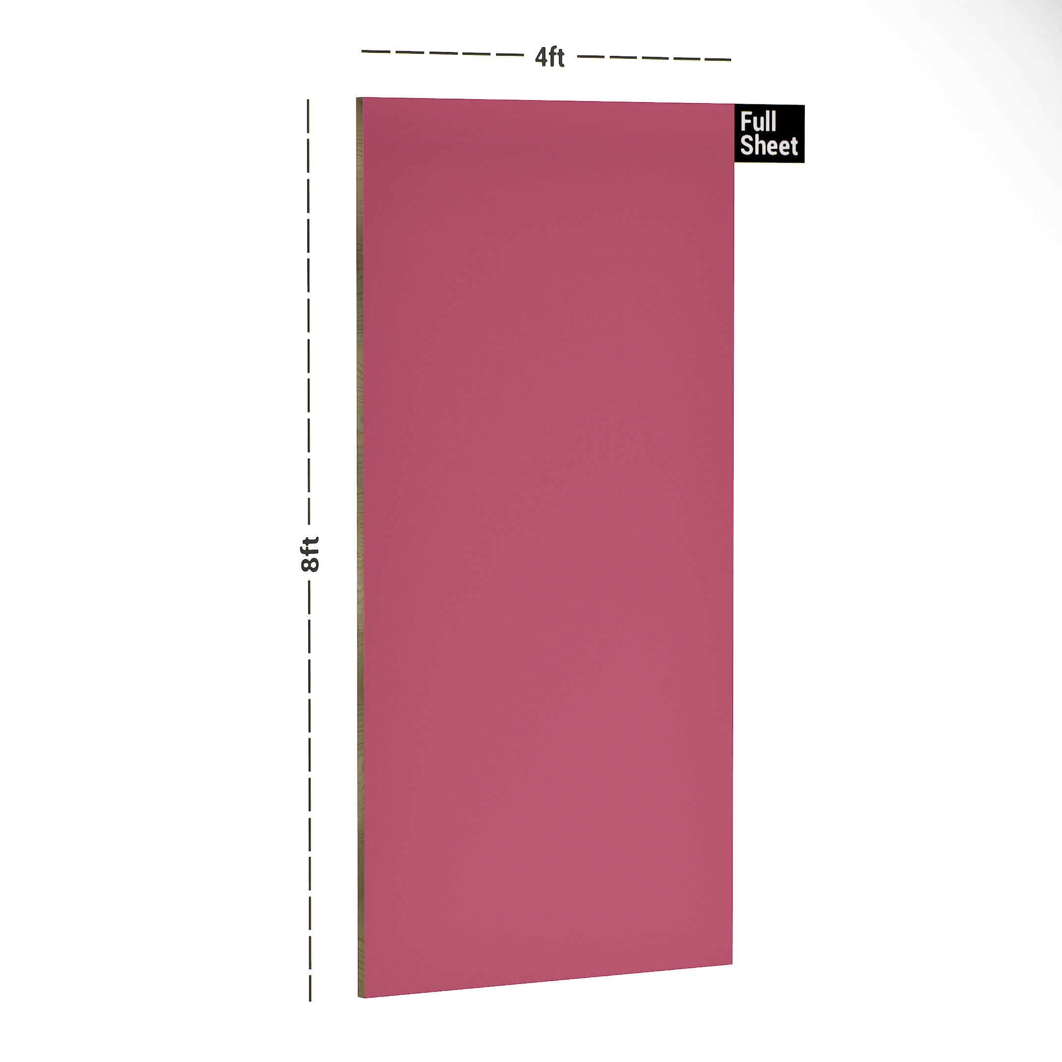 Dimension image of 166 SF Baby Pink 8 ft x 4 ft Plain Color Suede Finish Laminate - 1 mm in an isometric setup | Material Depot