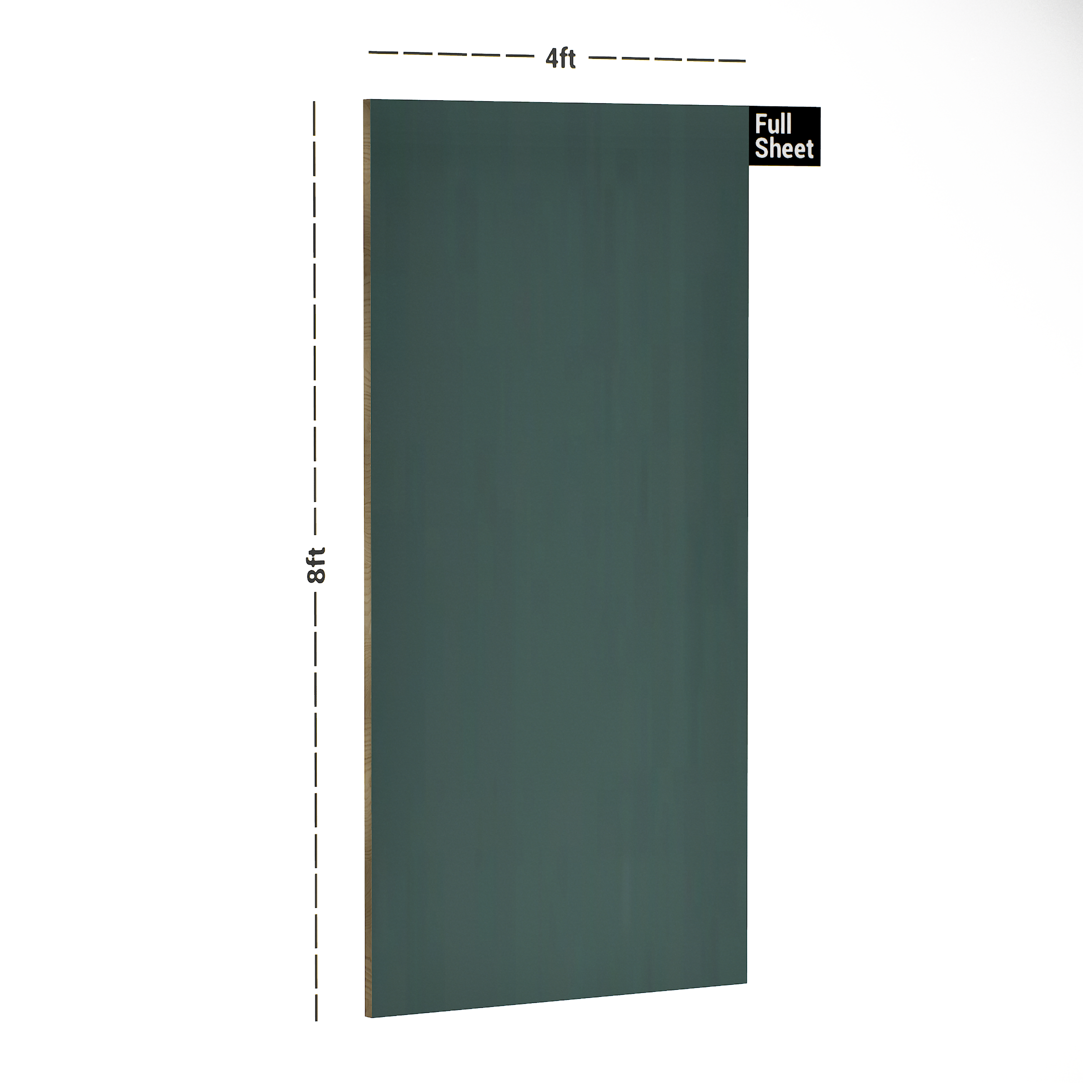 Dimension image of 209 SMT Avocado Green 8 ft x 4 ft Satin Matt Finish Luxe Series Laminate - 1 mm in an isometric setup | Material Depot