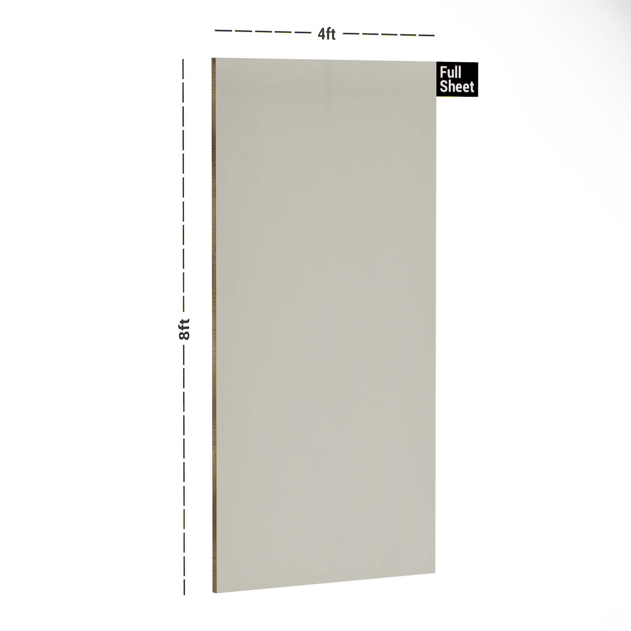 Dimension image of 212 SMT Ice Beige 8 ft x 4 ft Satin Matt Finish Luxe Series Laminate - 1 mm in an isometric setup | Material Depot