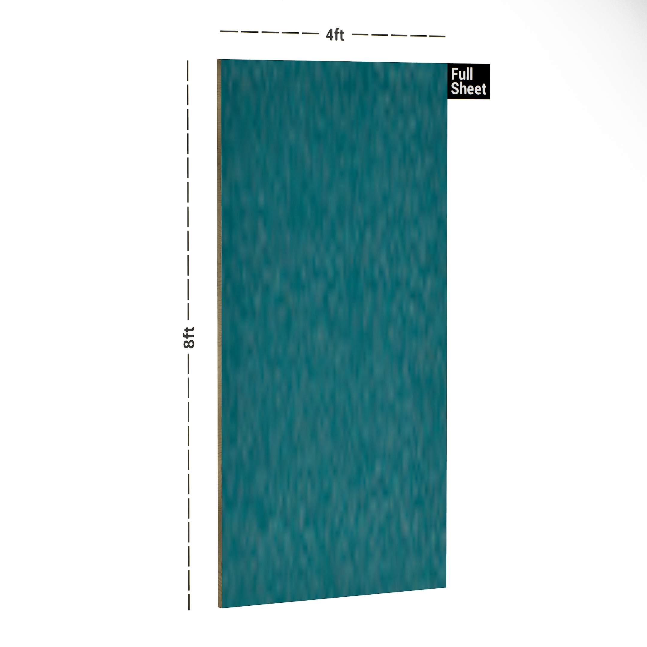 Dimension image of 200 PU Khyber Blue 8 ft x 4 ft PU Finish Luxe Series Laminate - 1 mm in an isometric setup | Material Depot