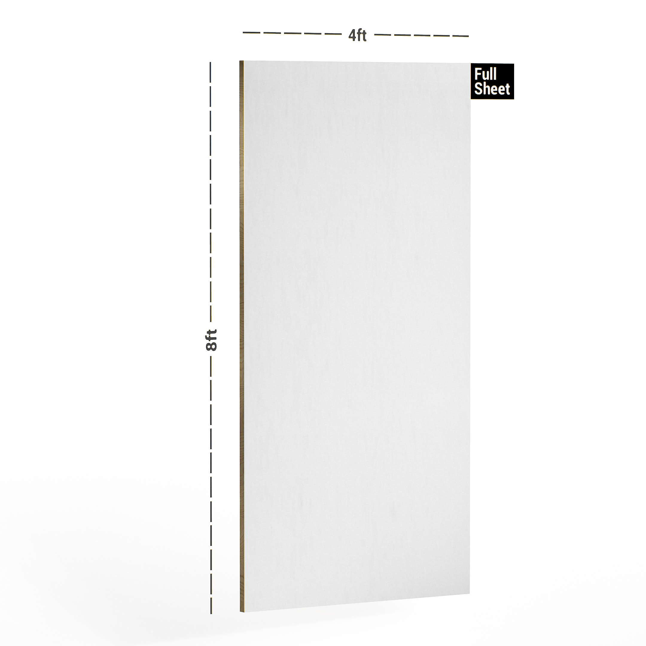 Dimension image of 101 HG Weiss 8 ft x 4 ft High Gloss Finish Luxe Series Laminate - 1 mm in an isometric setup | Material Depot