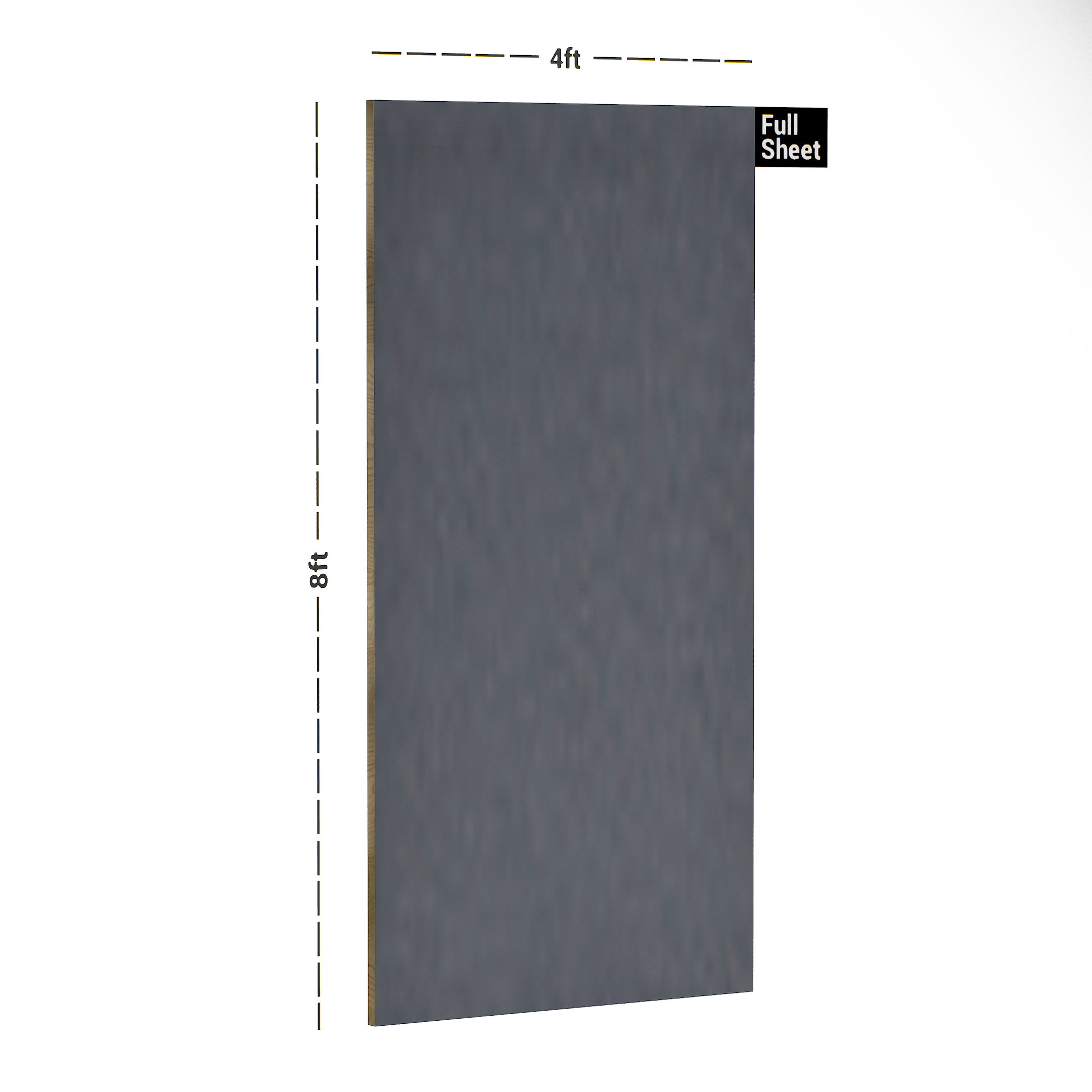 Dimension image of 186 SF Charcoal Grey 8 ft x 4 ft Suede Finish Luxe Series Laminate - 1 mm in an isometric setup | Material Depot