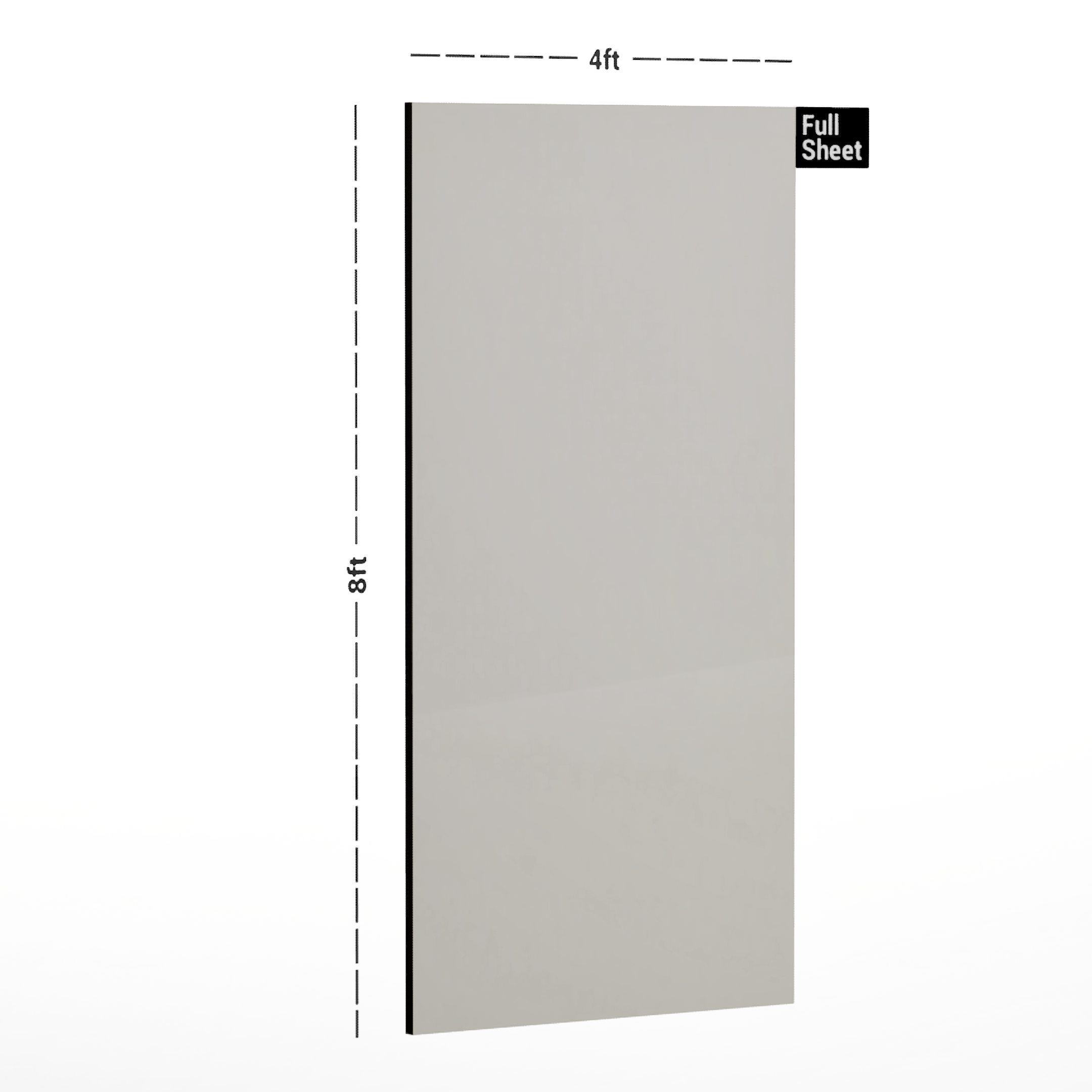 Dimension image of 711 PR Glass Finish 8 ft x 4 ft Trend HD Acrylic Laminate - 1.5 mm in an isometric setup | Material Depot