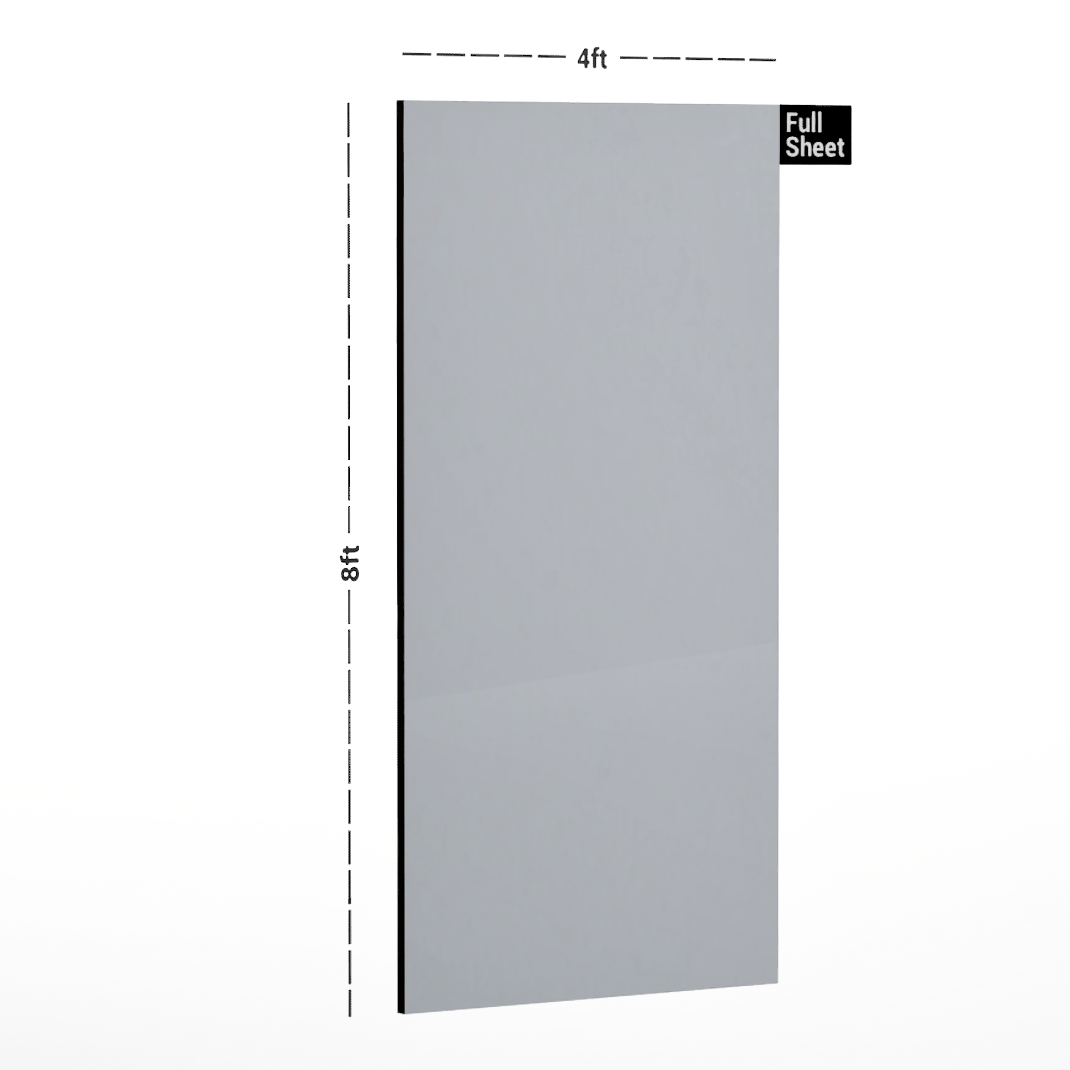 Dimension image of 718 PR Glass Finish 8 ft x 4 ft Trend HD Acrylic Laminate - 1.5 mm in an isometric setup | Material Depot