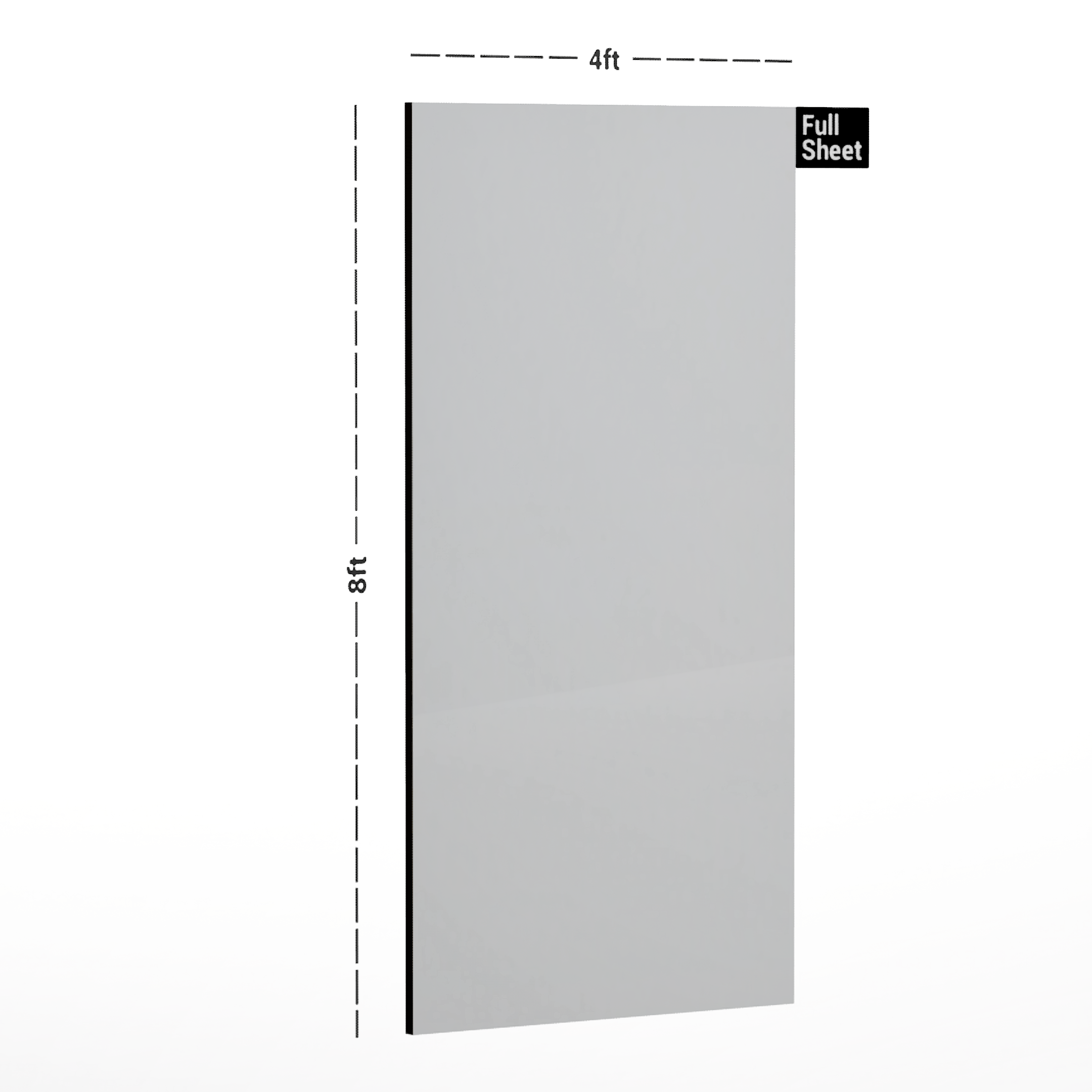 Dimension image of 723 Smoke Matte Finish 8 ft x 4 ft Trend HD Acrylic Laminate - 1 mm in an isometric setup | Material Depot