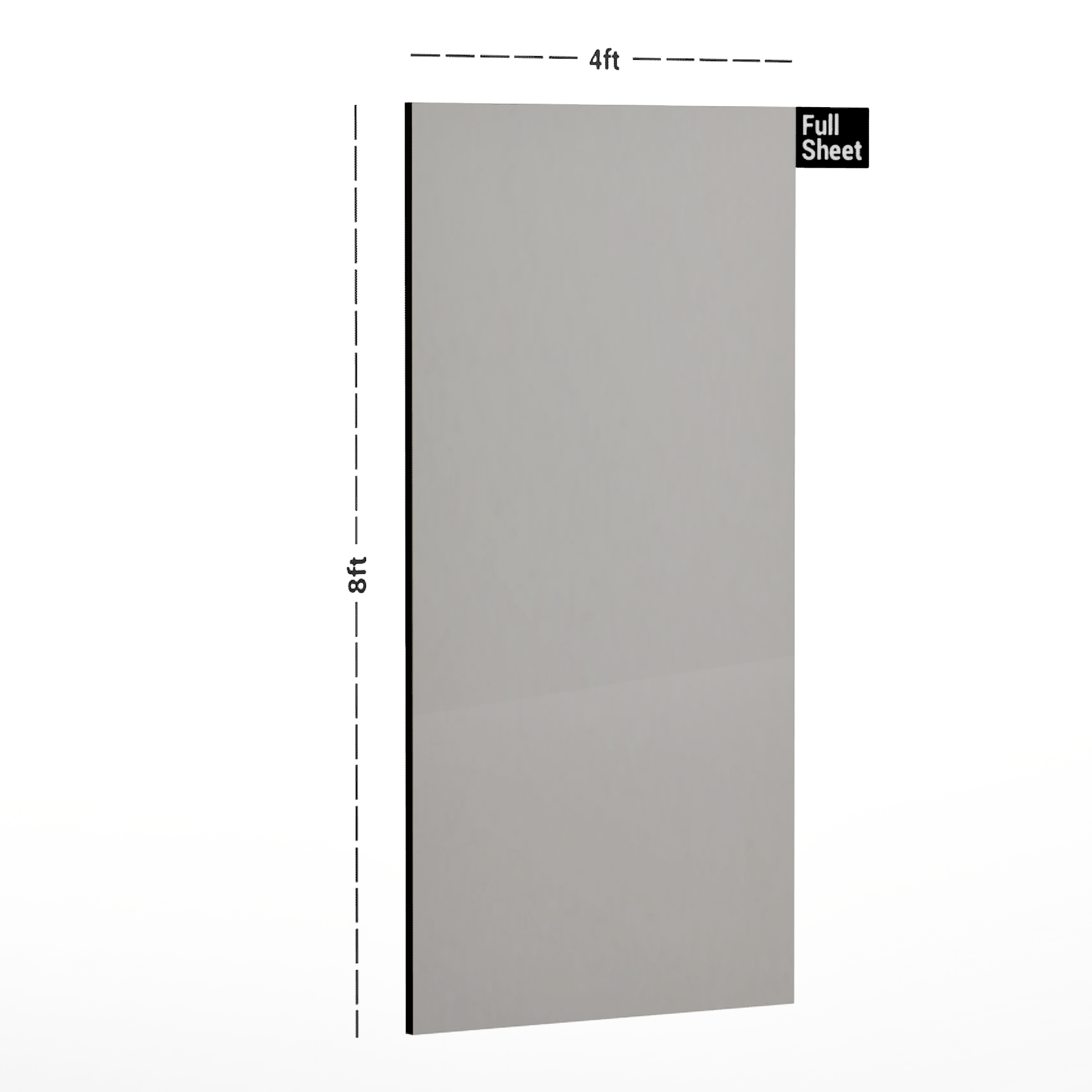 Dimension image of 725 Smoke Matte Finish 8 ft x 4 ft Trend HD Acrylic Laminate - 1 mm in an isometric setup | Material Depot