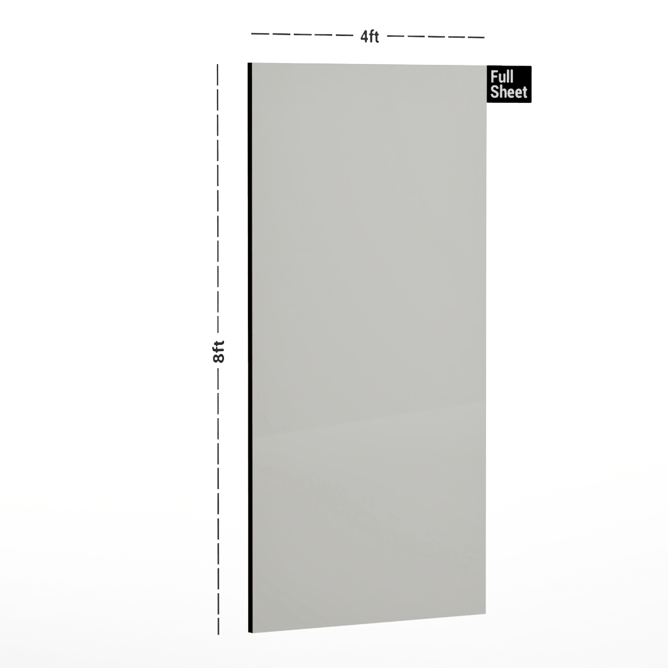 Dimension image of ACR 1504 Snow Bound 8 ft x 4 ft Ultra Trend Finish Acrylic Laminate - 1.5 mm in an isometric setup | Material Depot