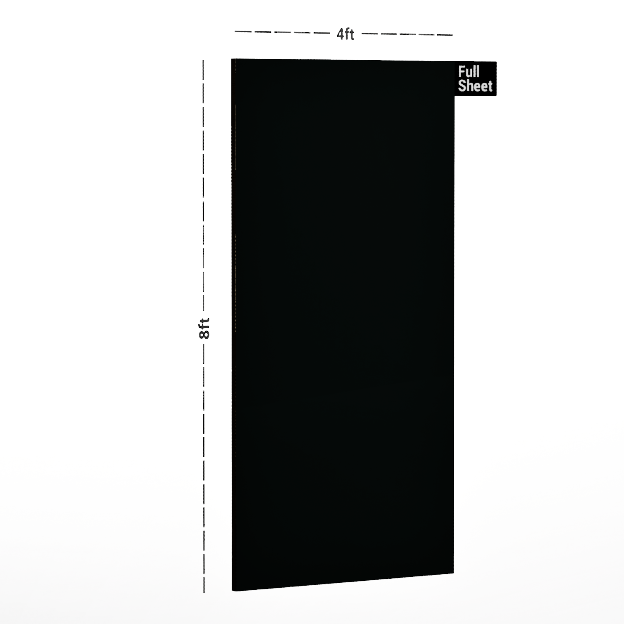 Dimension image of ACR 1207 Jet Black 8 ft x 4 ft Ultra Trend Finish Acrylic Laminate - 1.5 mm in an isometric setup | Material Depot