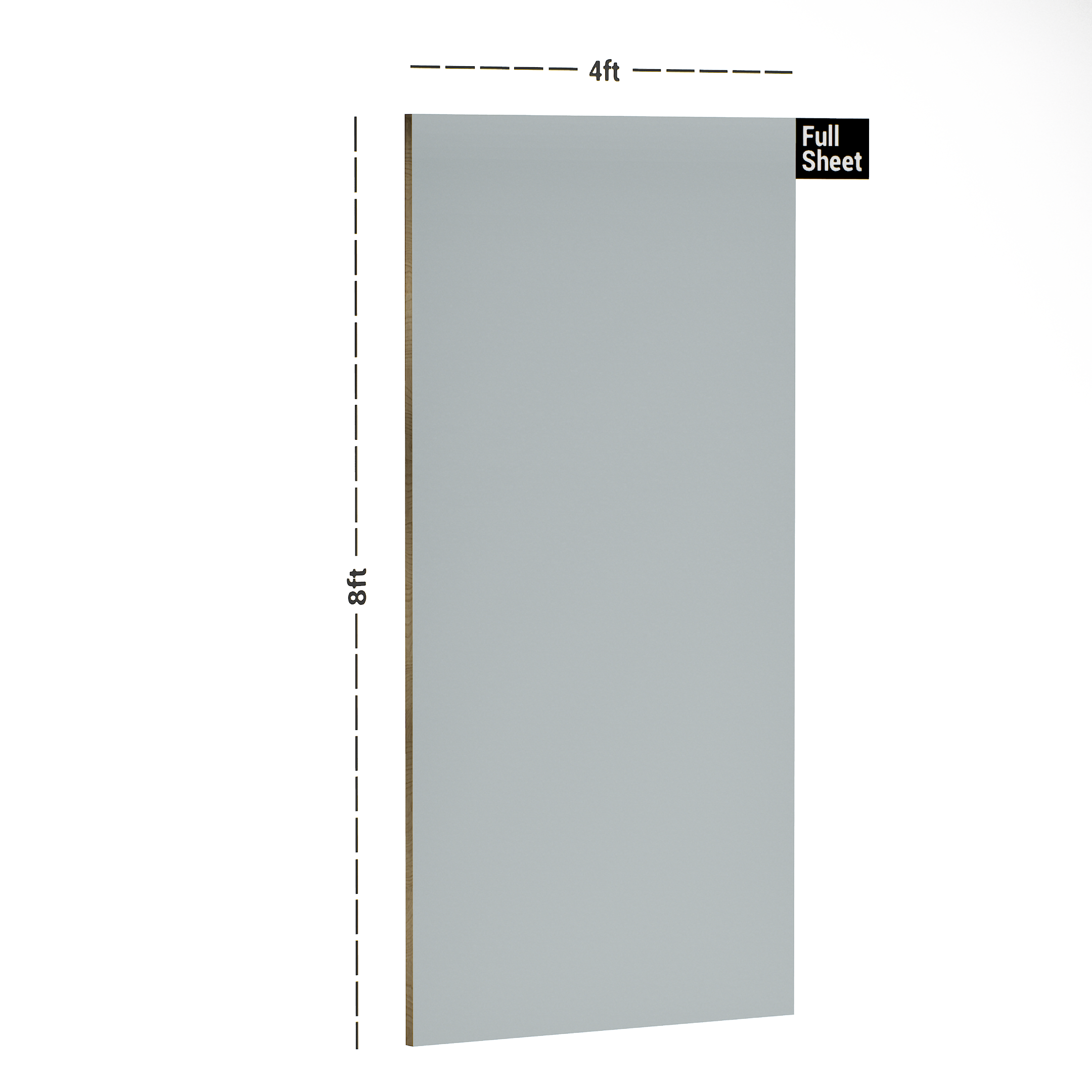 Dimension image of SA 227 Pure Sky 8 ft x 4 ft Metallic Finish 6H Anti Scratch Acrylic Laminate - 1.5 mm in an isometric setup | Material Depot