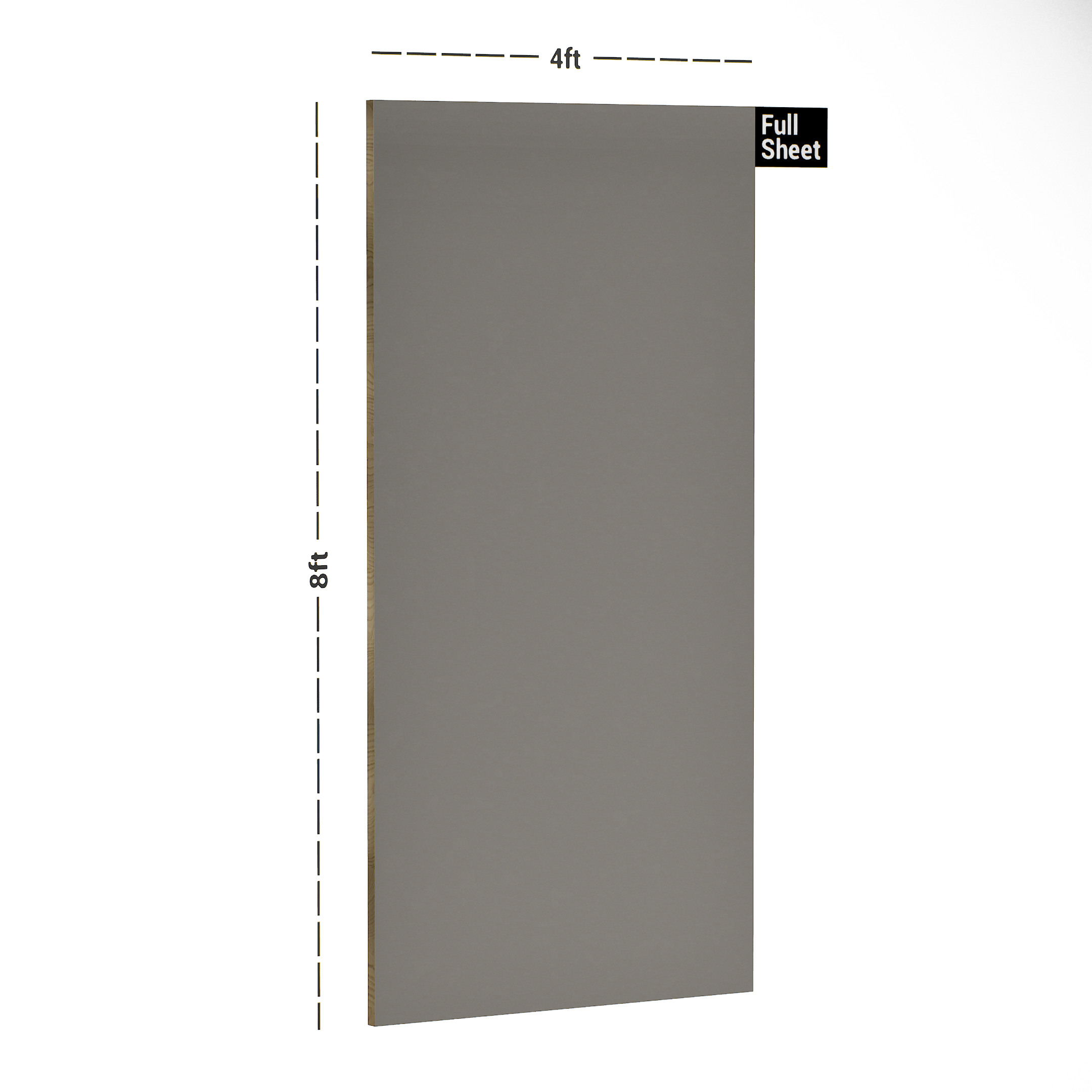 Dimension image of 2018 TM Forest Grey 8 ft x 4 ft 6H Anti Scratch Acrylic Laminate - 1.3 mm in an isometric setup | Material Depot