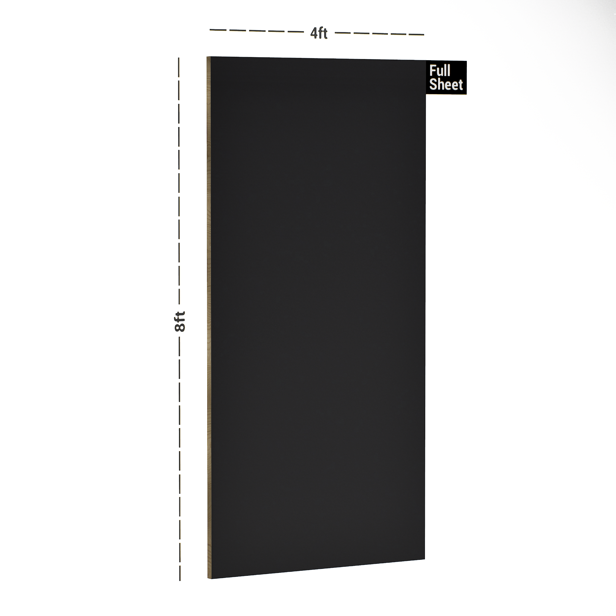 Dimension image of 2062 TM Dull Black 8 ft x 4 ft 6H Anti Scratch Acrylic Laminate - 1.3 mm in an isometric setup | Material Depot