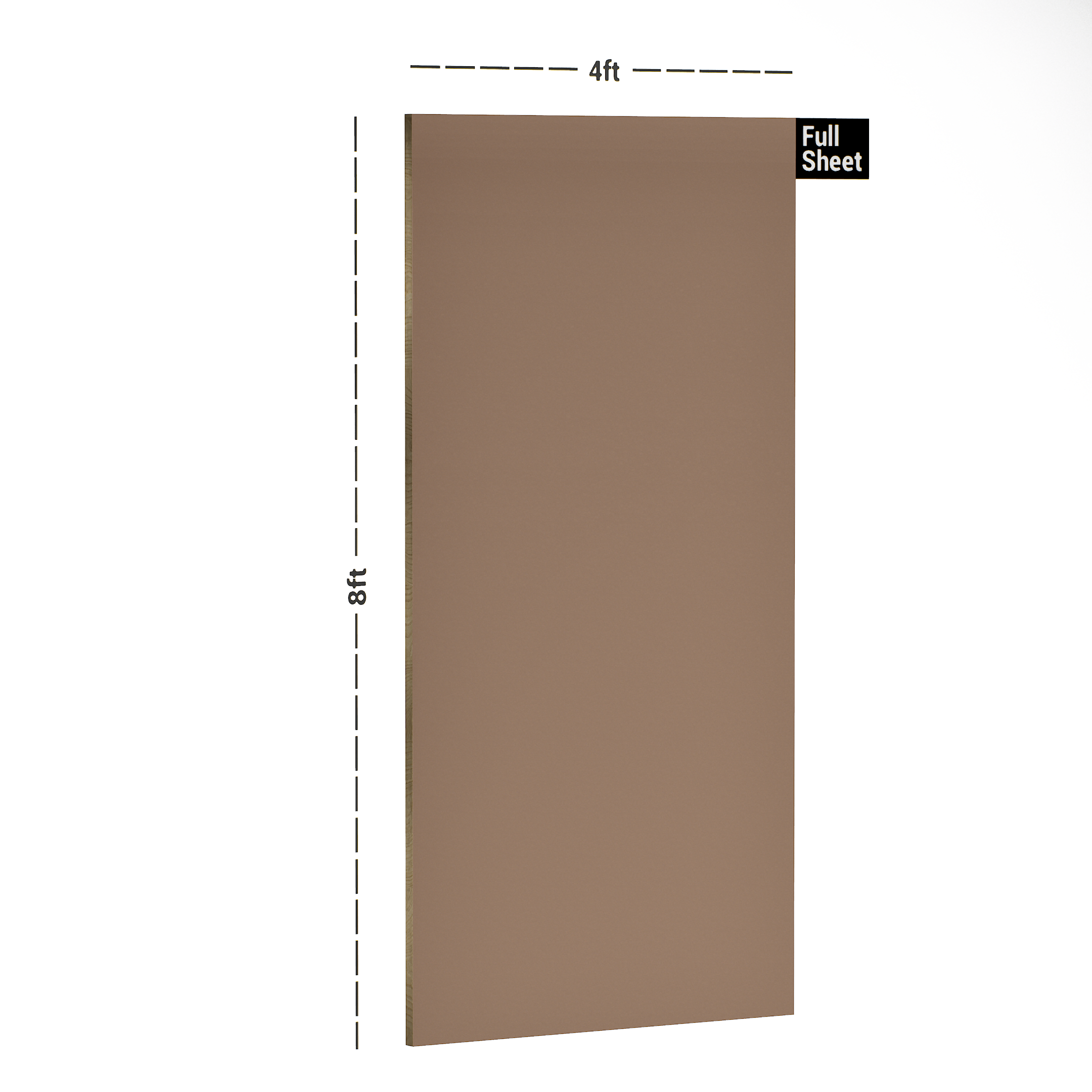 Dimension image of NL 26 232 Mustard Brown Digital Series 8 ft x 4 ft Texture Finish Decorative Laminate - 1 mm in an isometric setup | Material Depot