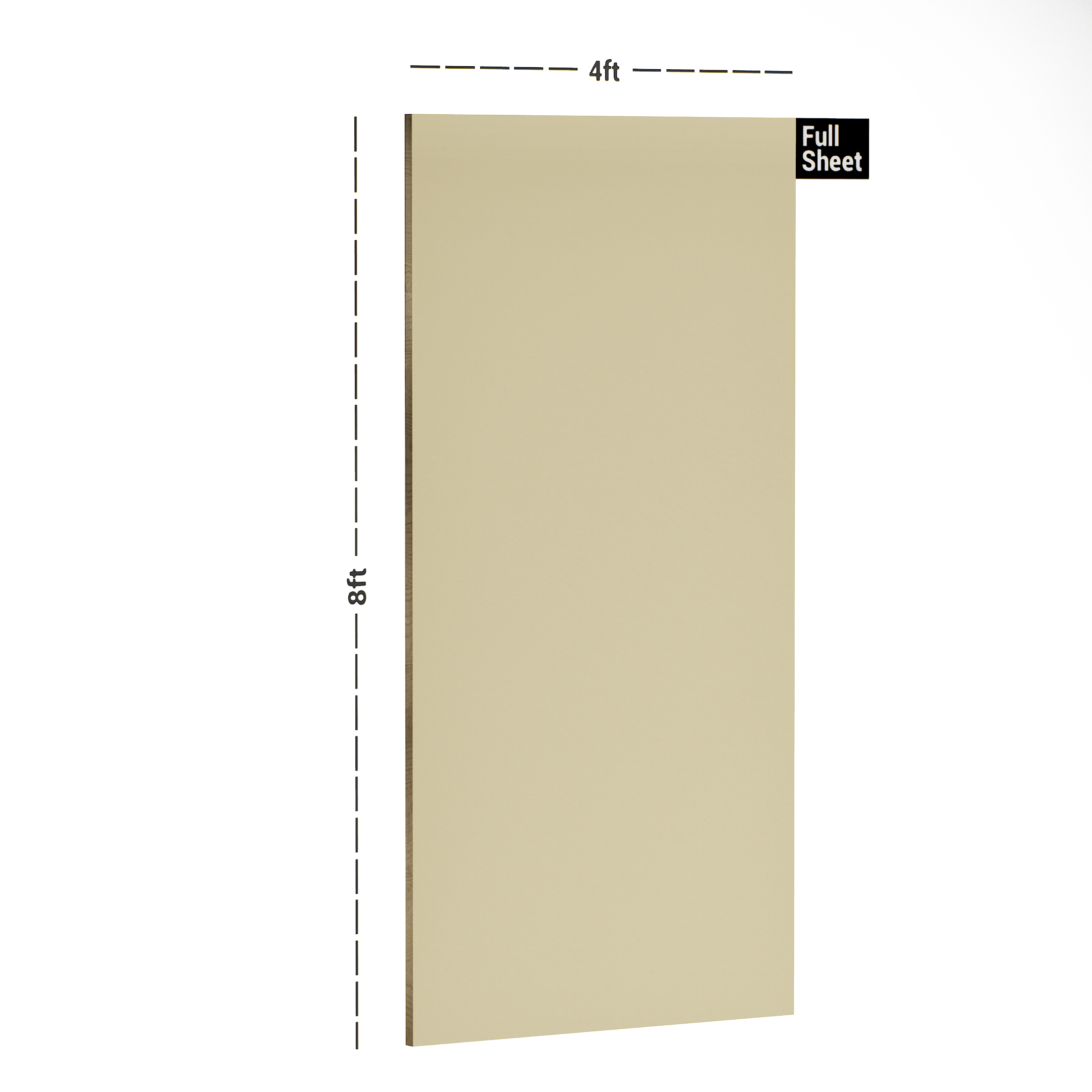 Dimension image of NL 26 208 Egg Nog Yellow Digital Series 8 ft x 4 ft Texture Finish Decorative Laminate - 1 mm in an isometric setup | Material Depot